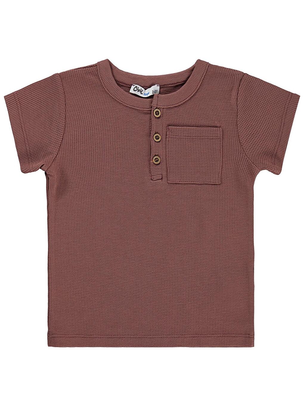 Boys Basic Önü Düğmeli 2-5 Yaş Tişört - Kahverengi