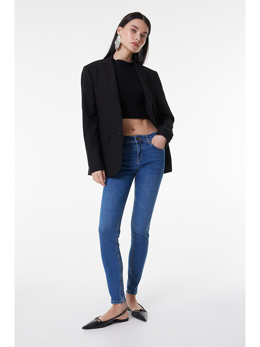 Bej Skinny Fit Dar Kesim Normal Bel Açık Mavi Scarlett Esnek Jean Denim Jean Pantolon-6