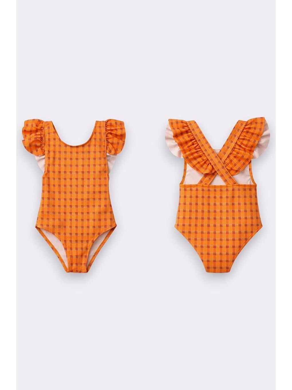 Turuncu Kız Çocuk Fırfır Detaylı Tasarım Çapraz Askılı Mayo 12720