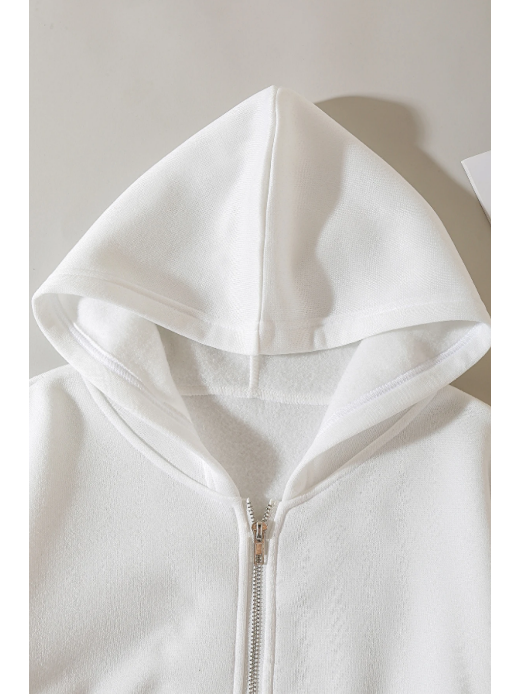 Kadın Kapüşonlu Şardonlu Beyaz Renk Crop Sweatshirt-5