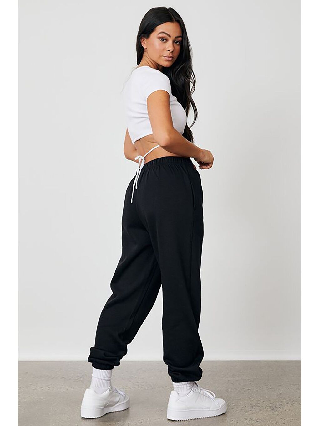 Kadın Siyah Beli Lastikli Oversize Eşofman Altı Mg1235-5