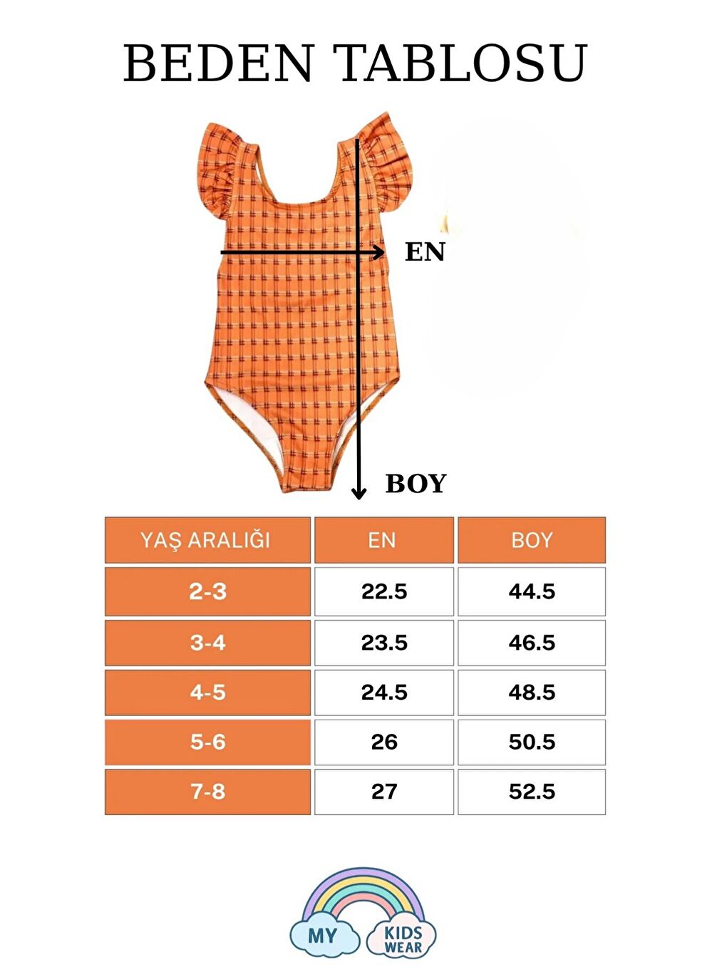 Turuncu Kız Çocuk Fırfır Detaylı Tasarım Çapraz Askılı Mayo 12720-1