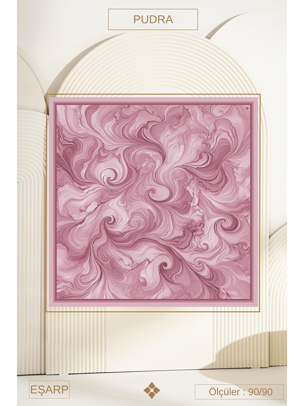 Pembe Ebru Desenli Kırışık Dokulu Soft Eşarp Maryas-1