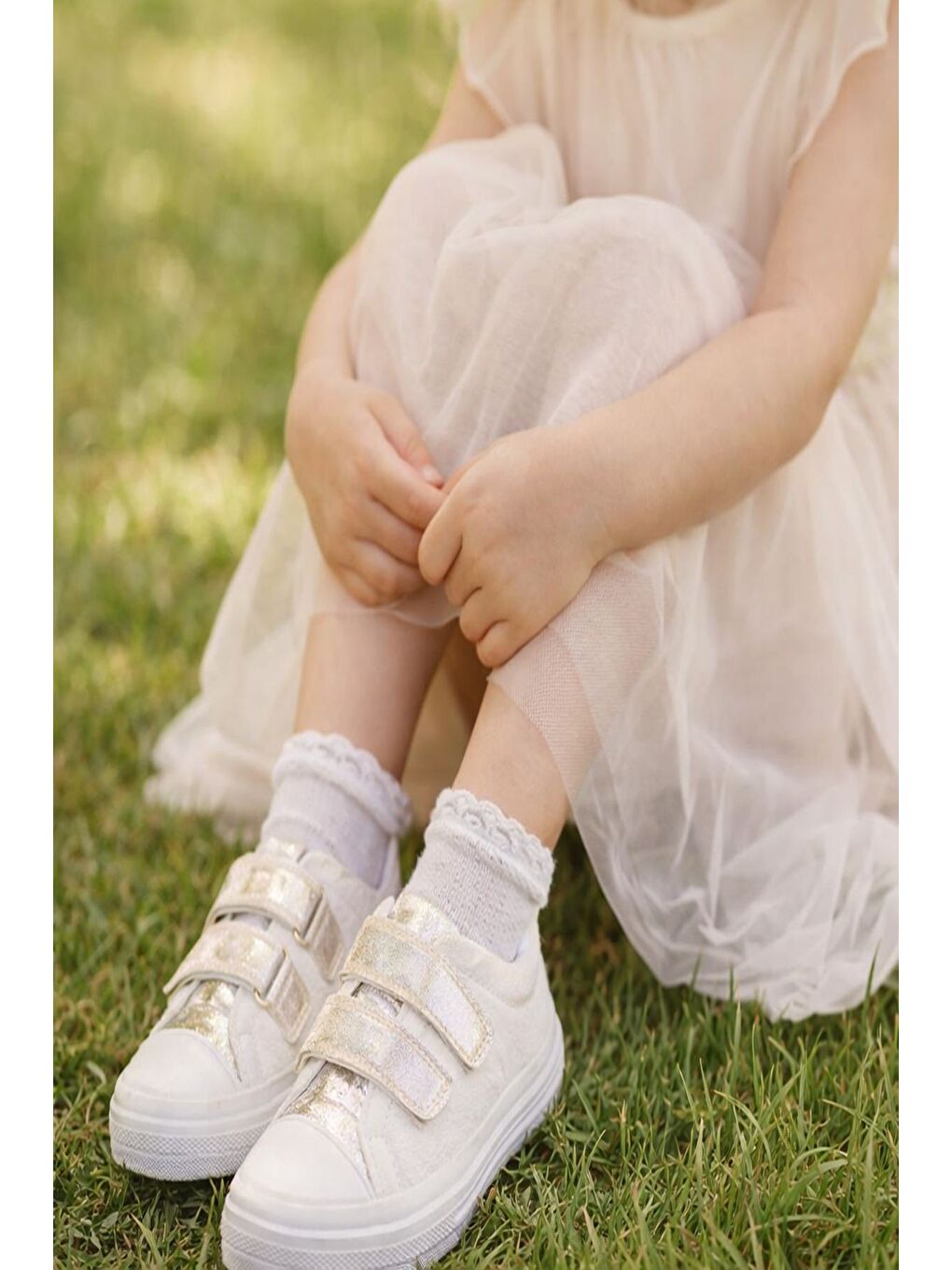 Beyaz ORİELLA Kız Çocuk Cırt Cırtlı Simli Günlük Sneaker Spor Ayakkabı-5