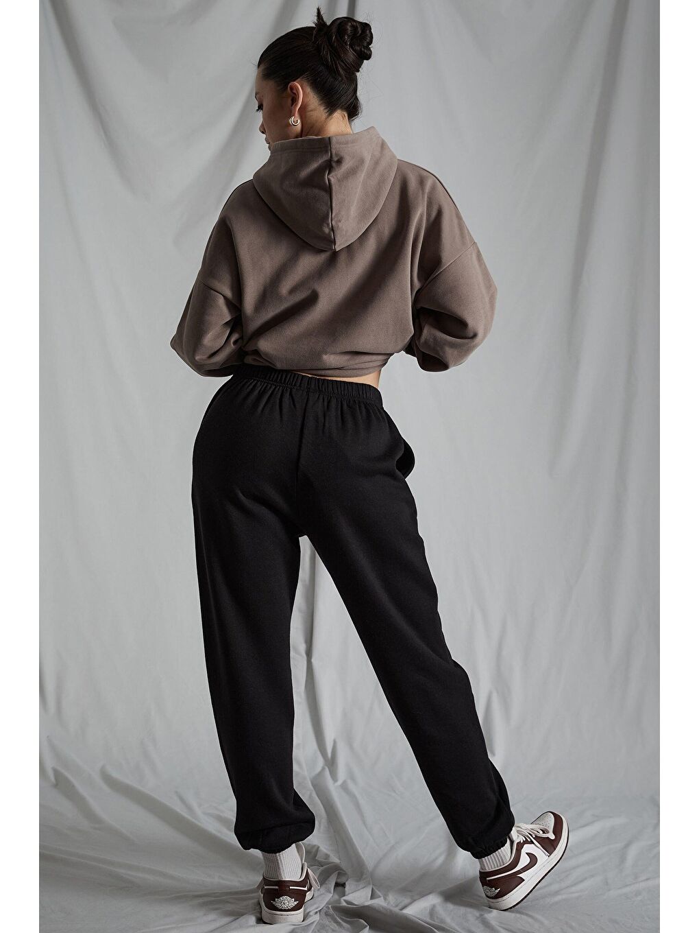 Kadın Siyah Beli Lastikli Oversize Eşofman Altı Mg1235-6