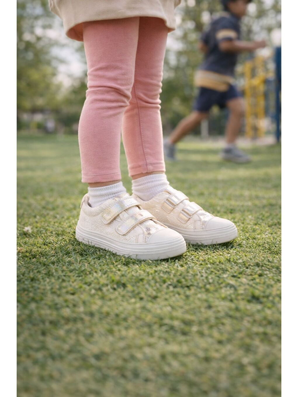 Beyaz ORİELLA Kız Çocuk Cırt Cırtlı Simli Günlük Sneaker Spor Ayakkabı-7