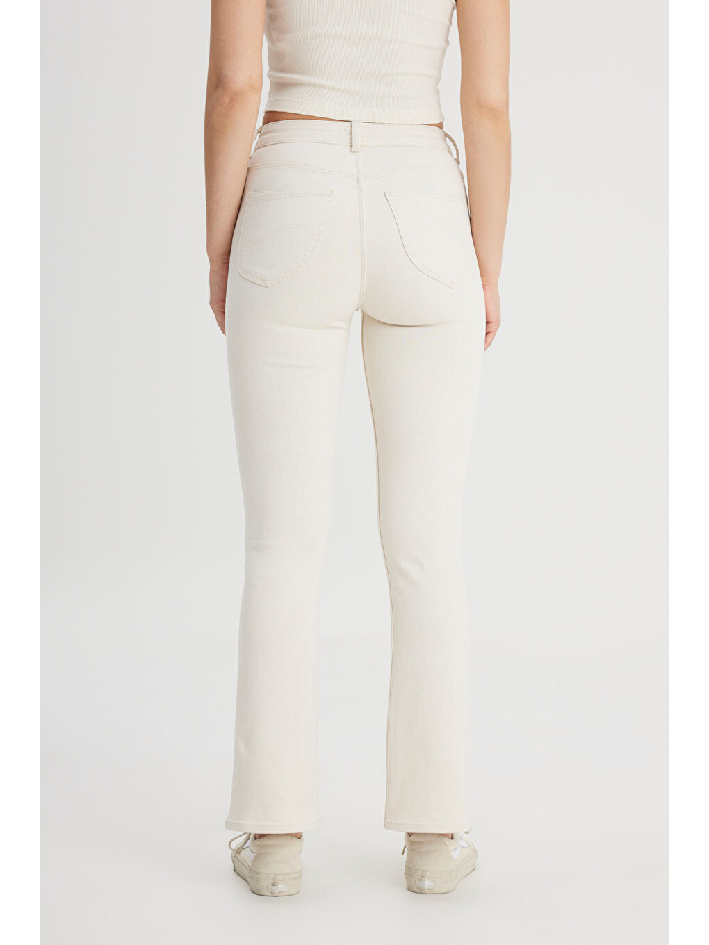 Ekru Breese Fit Dar Kesim Yüksek Bel Geniş Paça Jean Jean Pantolon-5