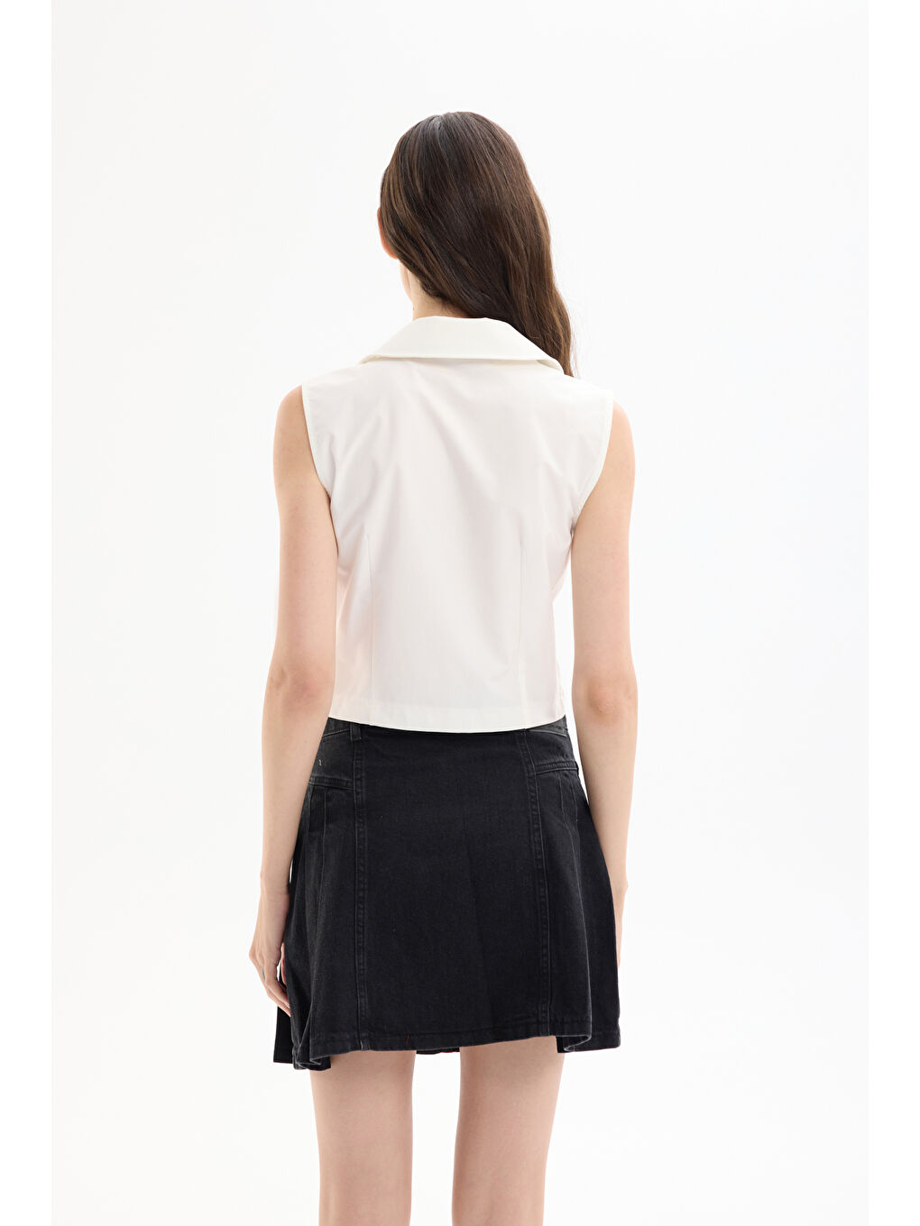 Fermuarlı Kolsuz Bluz Ekru-4