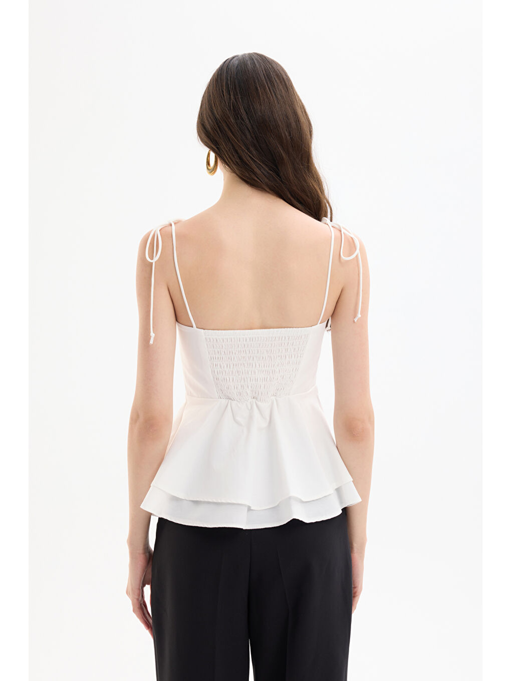 Balenli Bağlama İp Askılı Bluz Ekru-4