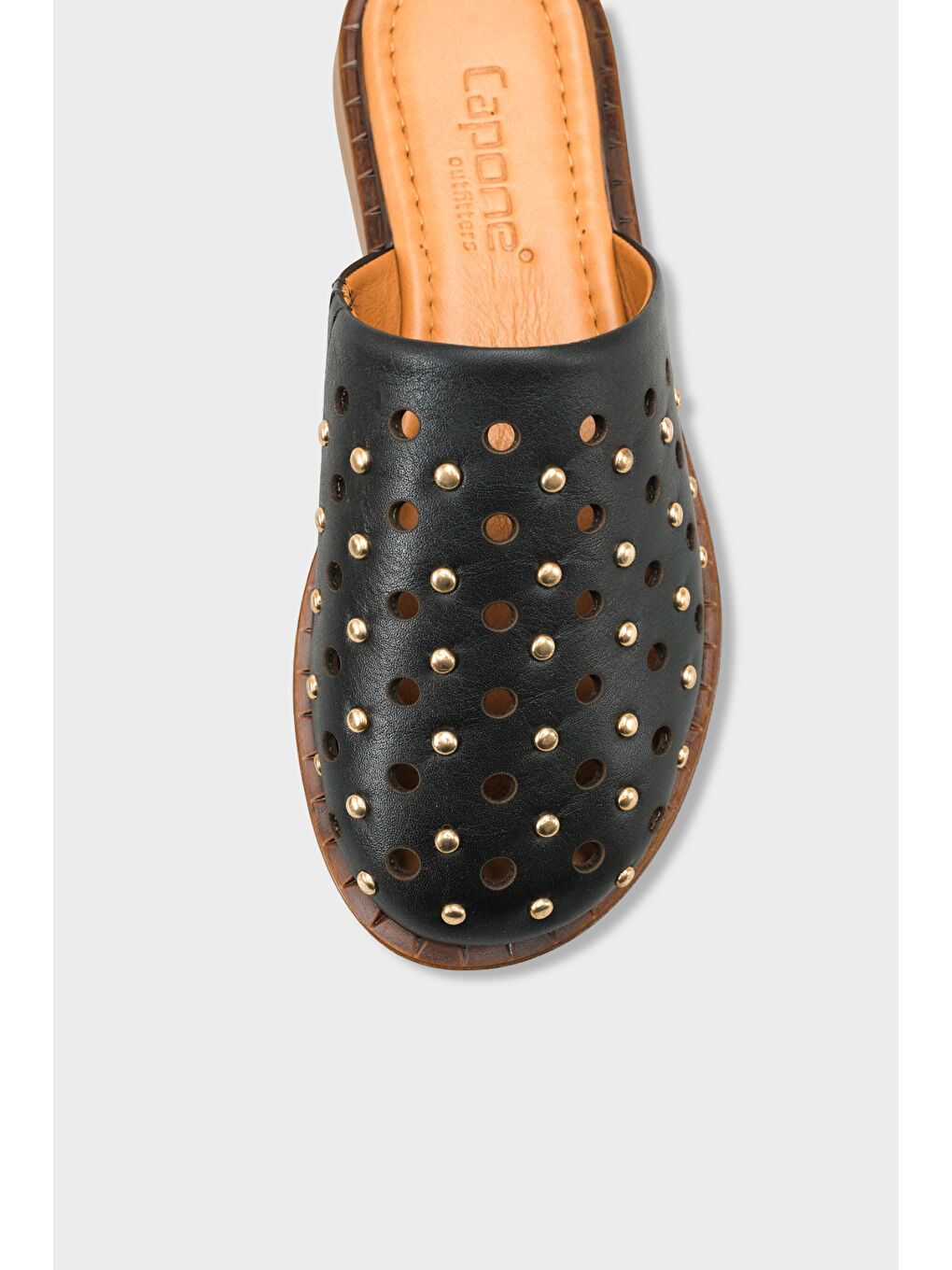 Siyah Lidia Hakiki Deri Düz Topuklu Zımbalı Kadın Sabo Terlik-2