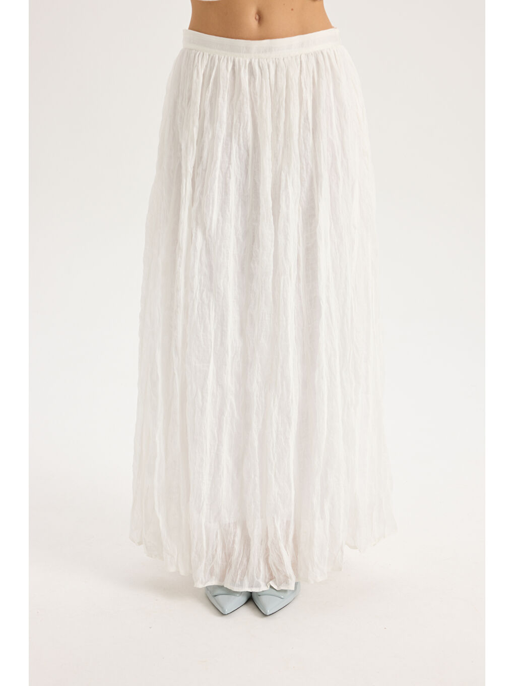 Tanoa Çizgi Desen Ekru Uzun Etek-3