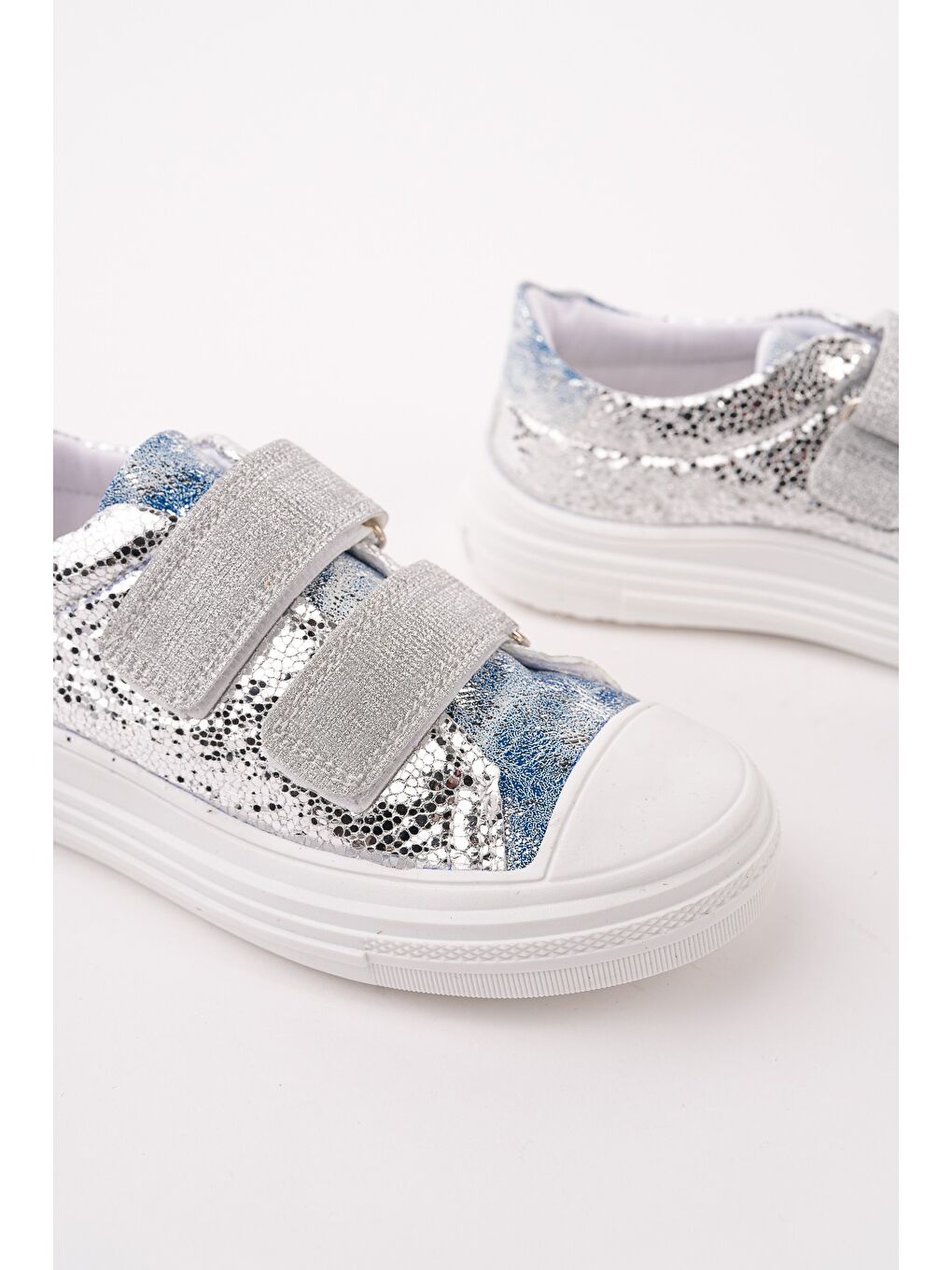 Gri ORİELLA Kız Çocuk Cırt Cırtlı Simli Günlük Sneaker Spor Ayakkabı-2