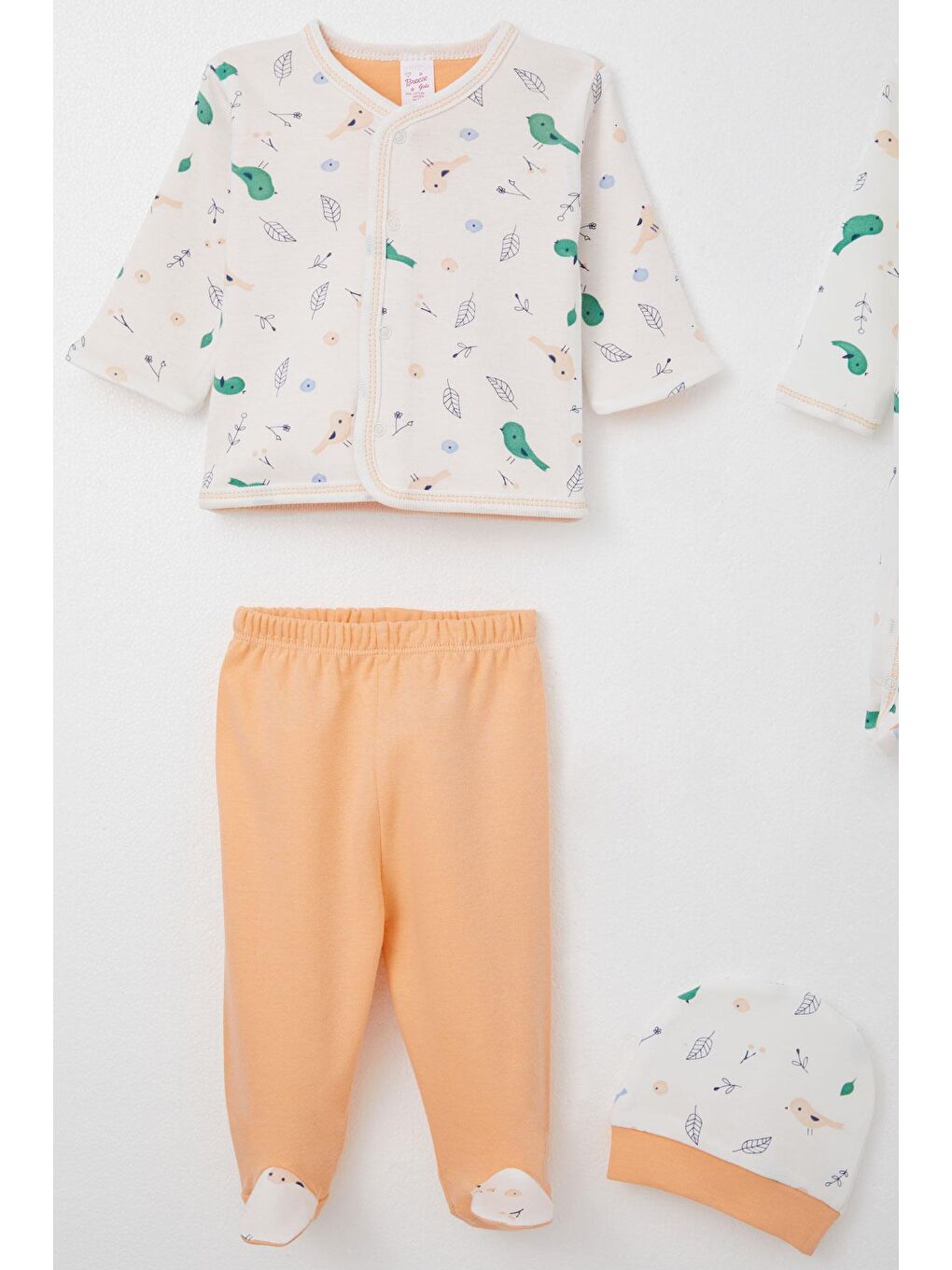 Kız Bebek Hastane Çıkışı 8 Li Bahar Temalı Sevimli Minik Serçe Desenli Ekru (0-3 Ay)-2