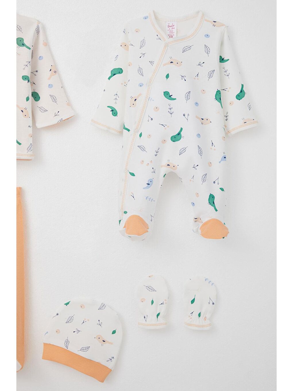 Kız Bebek Hastane Çıkışı 8 Li Bahar Temalı Sevimli Minik Serçe Desenli Ekru (0-3 Ay)-3