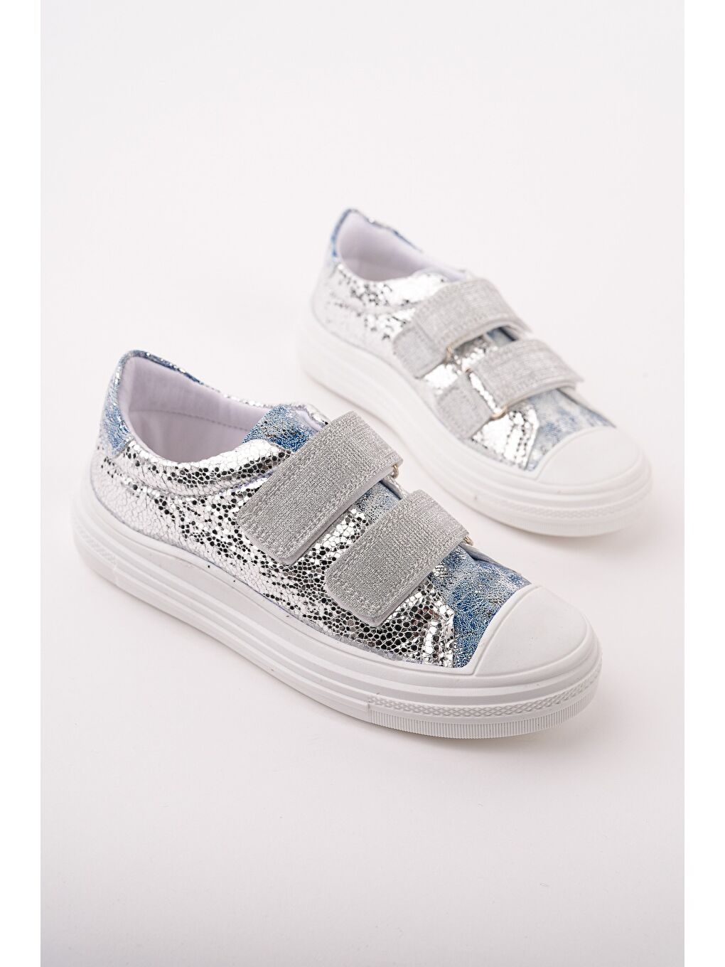 Gri ORİELLA Kız Çocuk Cırt Cırtlı Simli Günlük Sneaker Spor Ayakkabı-5