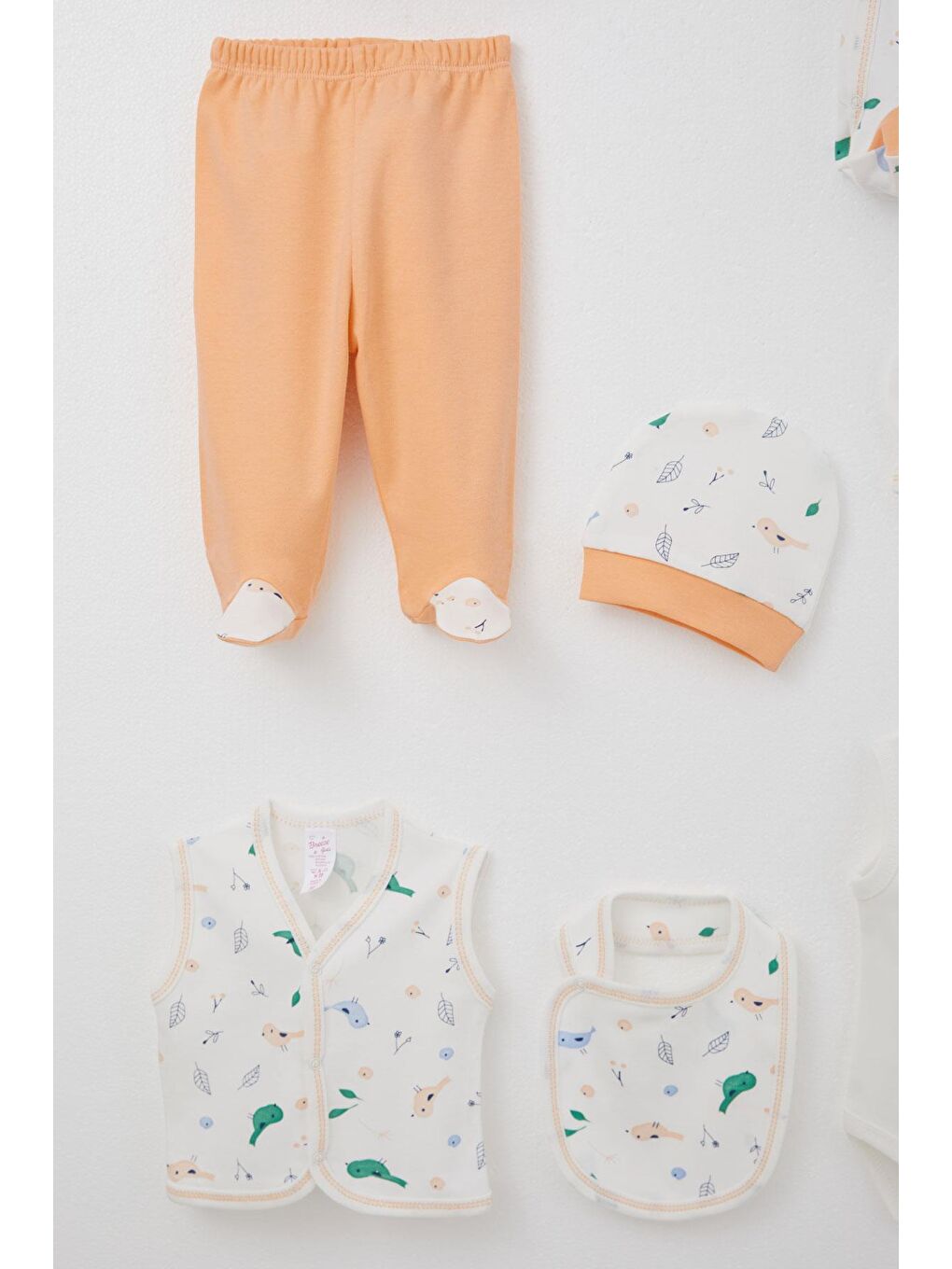 Kız Bebek Hastane Çıkışı 8 Li Bahar Temalı Sevimli Minik Serçe Desenli Ekru (0-3 Ay)-4