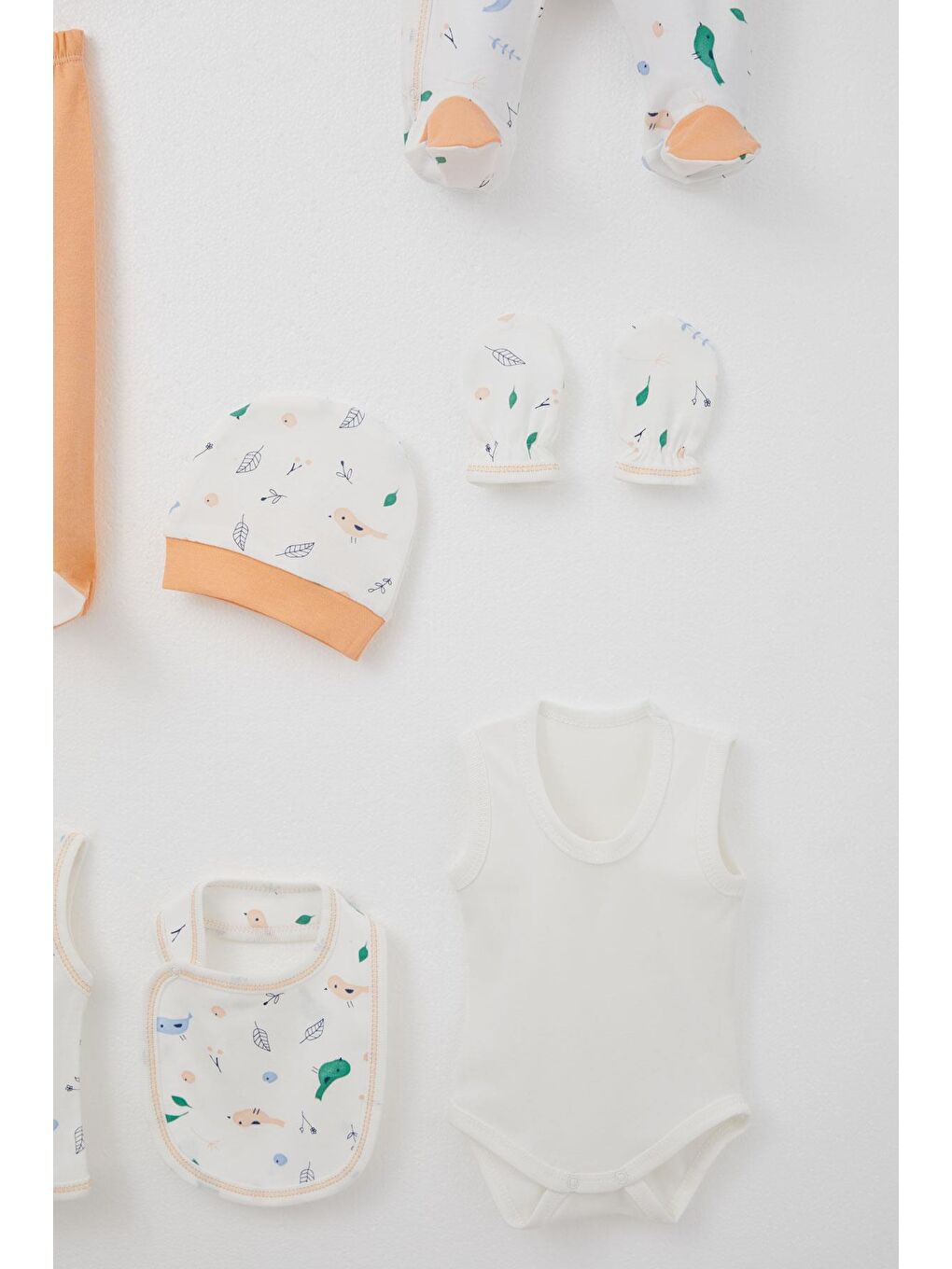 Kız Bebek Hastane Çıkışı 8 Li Bahar Temalı Sevimli Minik Serçe Desenli Ekru (0-3 Ay)-5