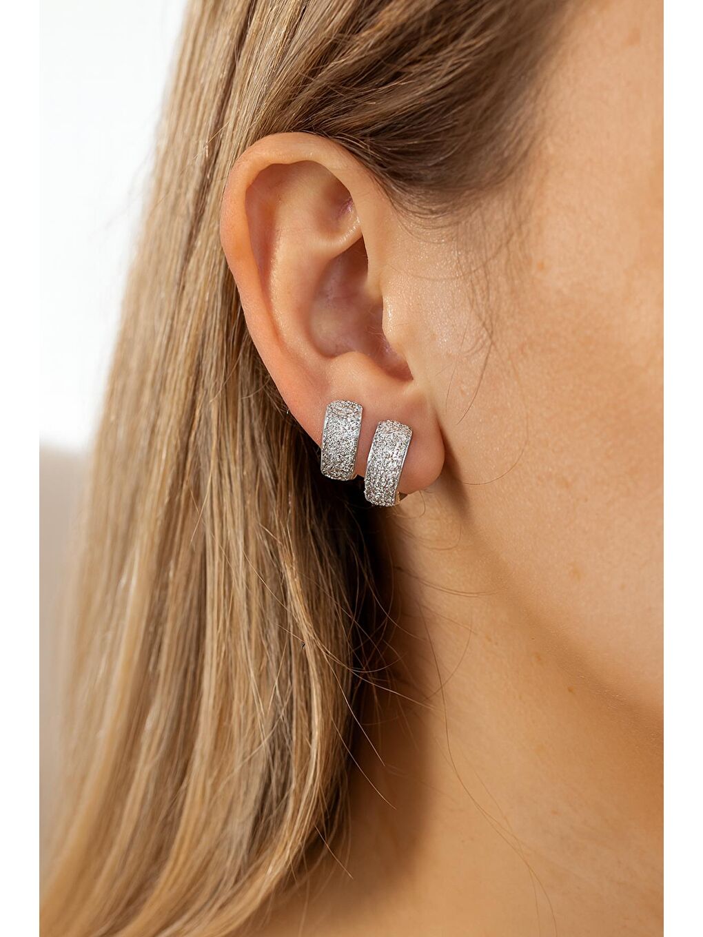 Gri Zirkon Taşlı Gümüş Rengi 6'lı Halka Küpe Seti-2