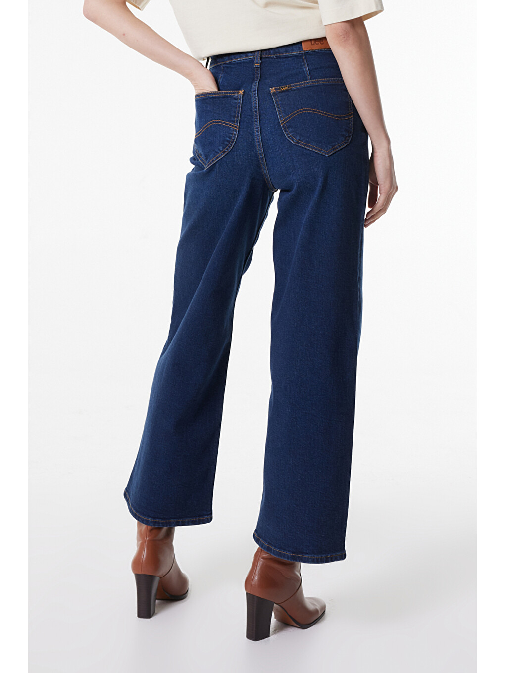 Bej Regular Fit Normal Kesim Yüksek Bel Koyu Mavi Esnek Stella A Line Jean Denim Jean Pantolon-3