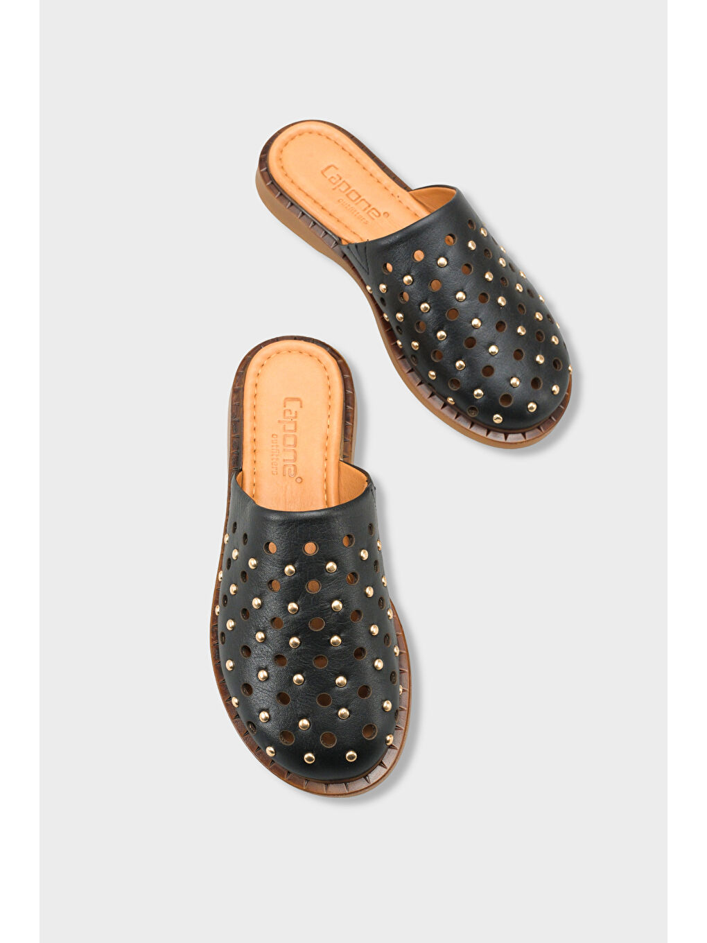 Siyah Lidia Hakiki Deri Düz Topuklu Zımbalı Kadın Sabo Terlik-5