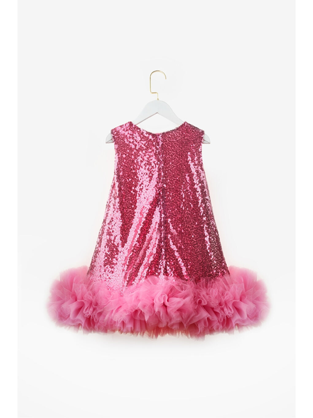 Fuşya  Fırfır Detaylı Pullu Kız Bebek Elbise - Dakota-1