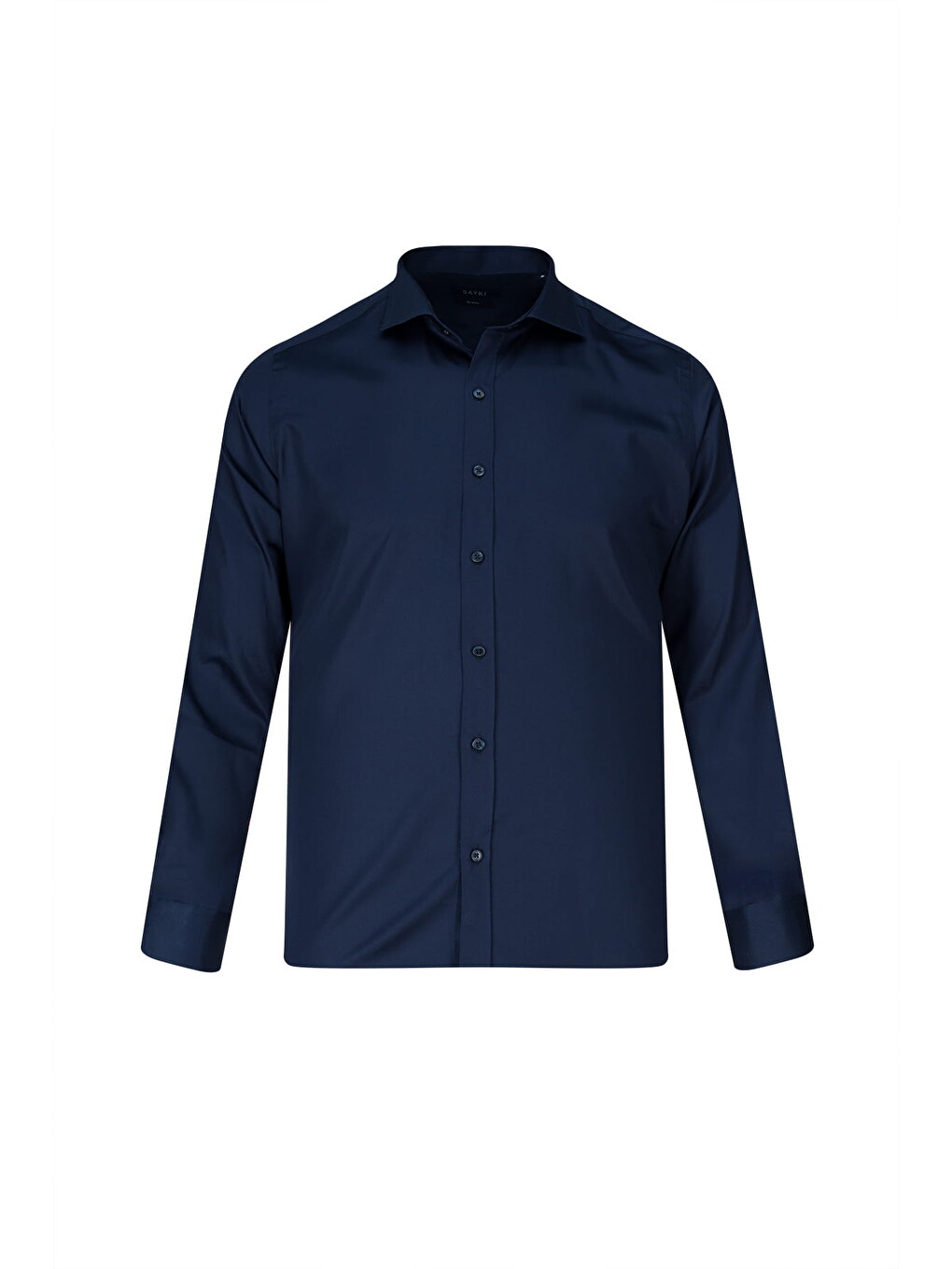 Lacivert Slim Fit Açık İtalyan Yaka Uzun Kollu Saten Gömlek