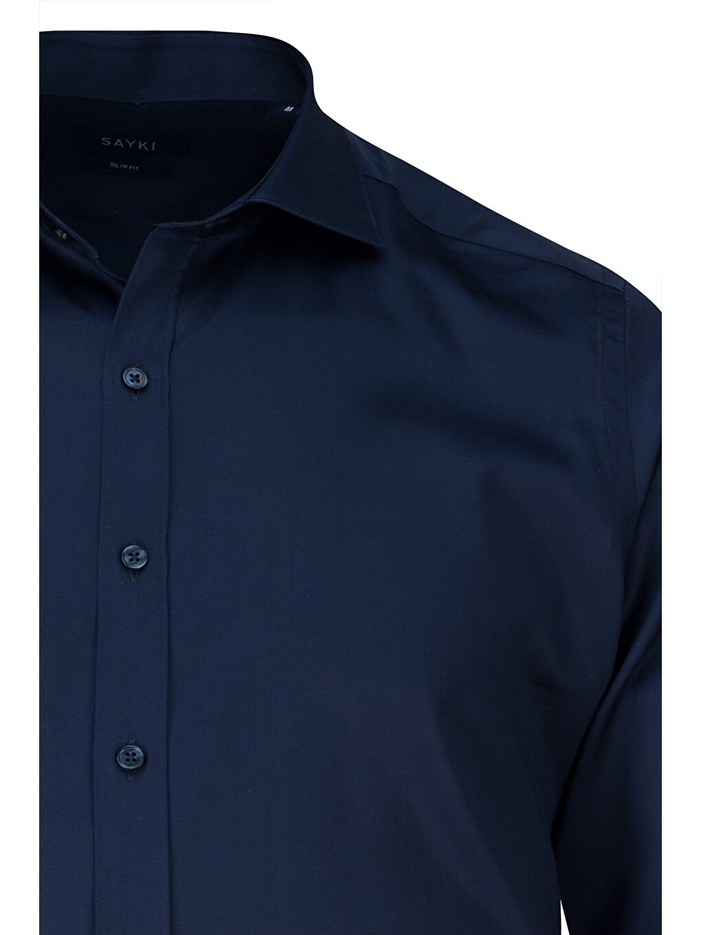 Lacivert Slim Fit Açık İtalyan Yaka Uzun Kollu Saten Gömlek-1