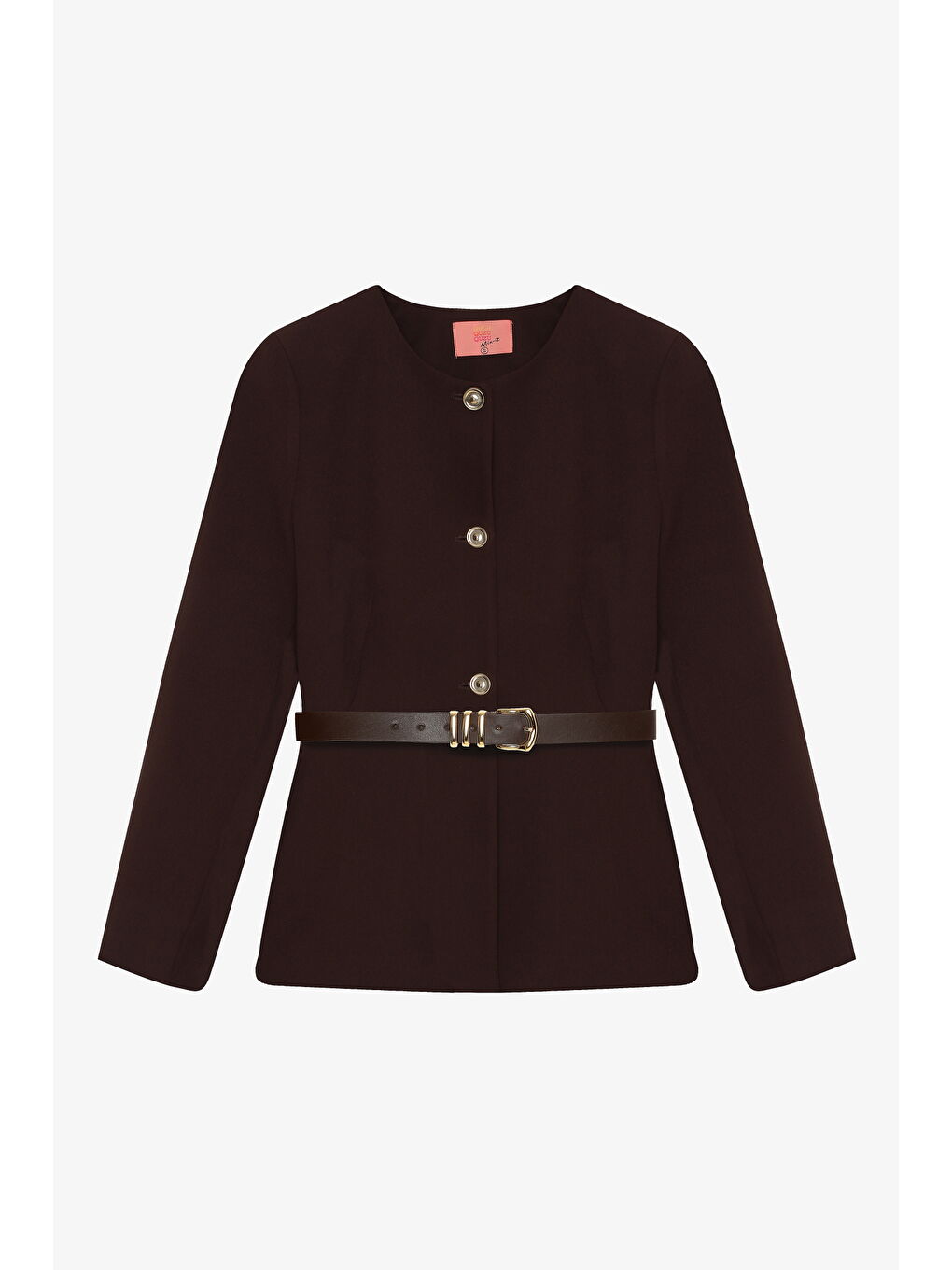 Kahverengi Kemer Aksesuarlı Yuvarlak Yaka Ceket Koyu Kahve-1