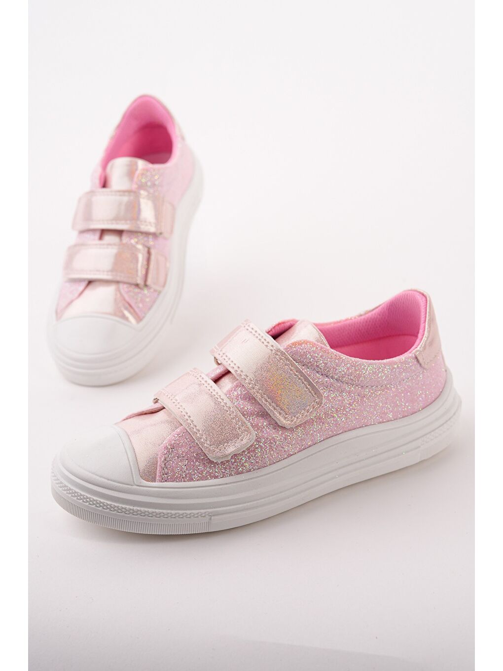 Pembe ORİELLA Kız Çocuk Cırt Cırtlı Simli Günlük Sneaker Spor Ayakkabı-1