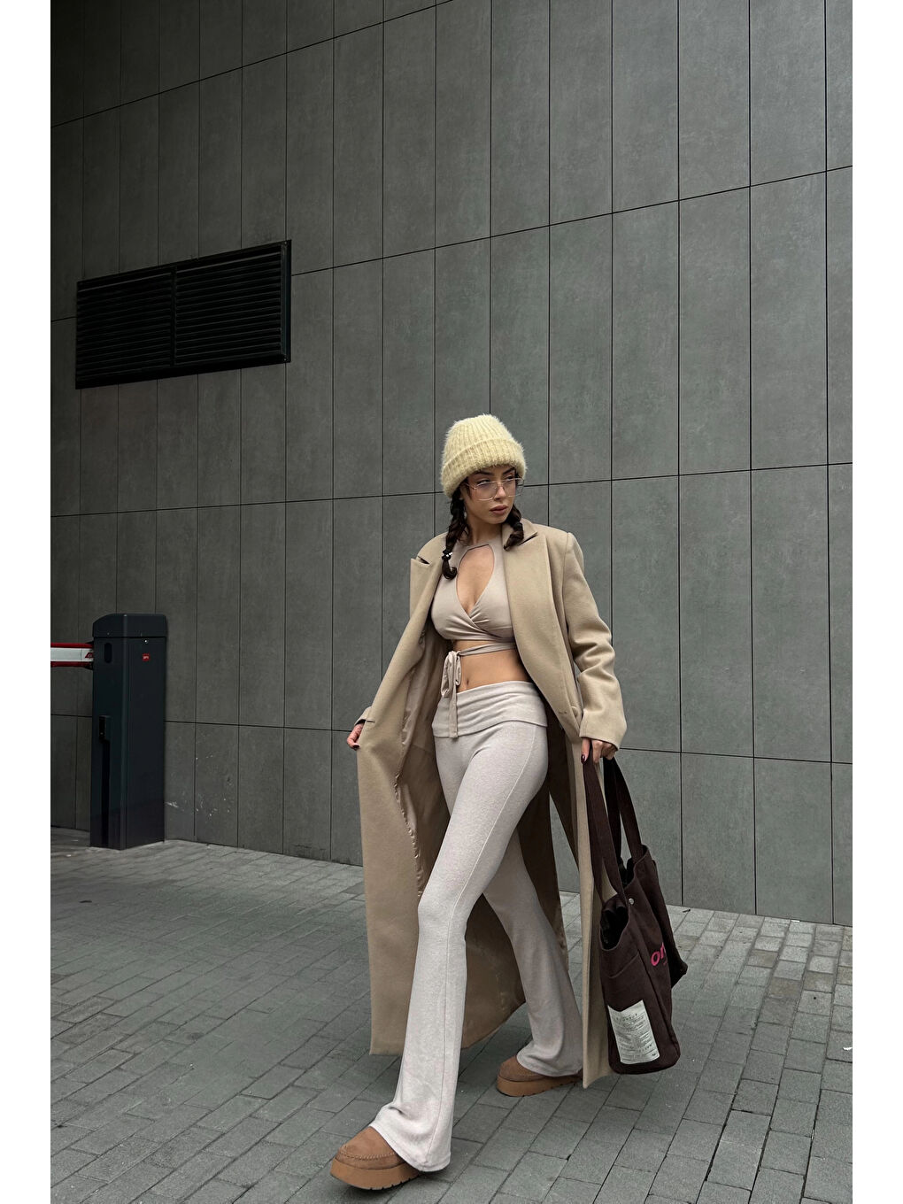 Kadın Bej Bel Katlamalı Pantolon 1010-0350-6