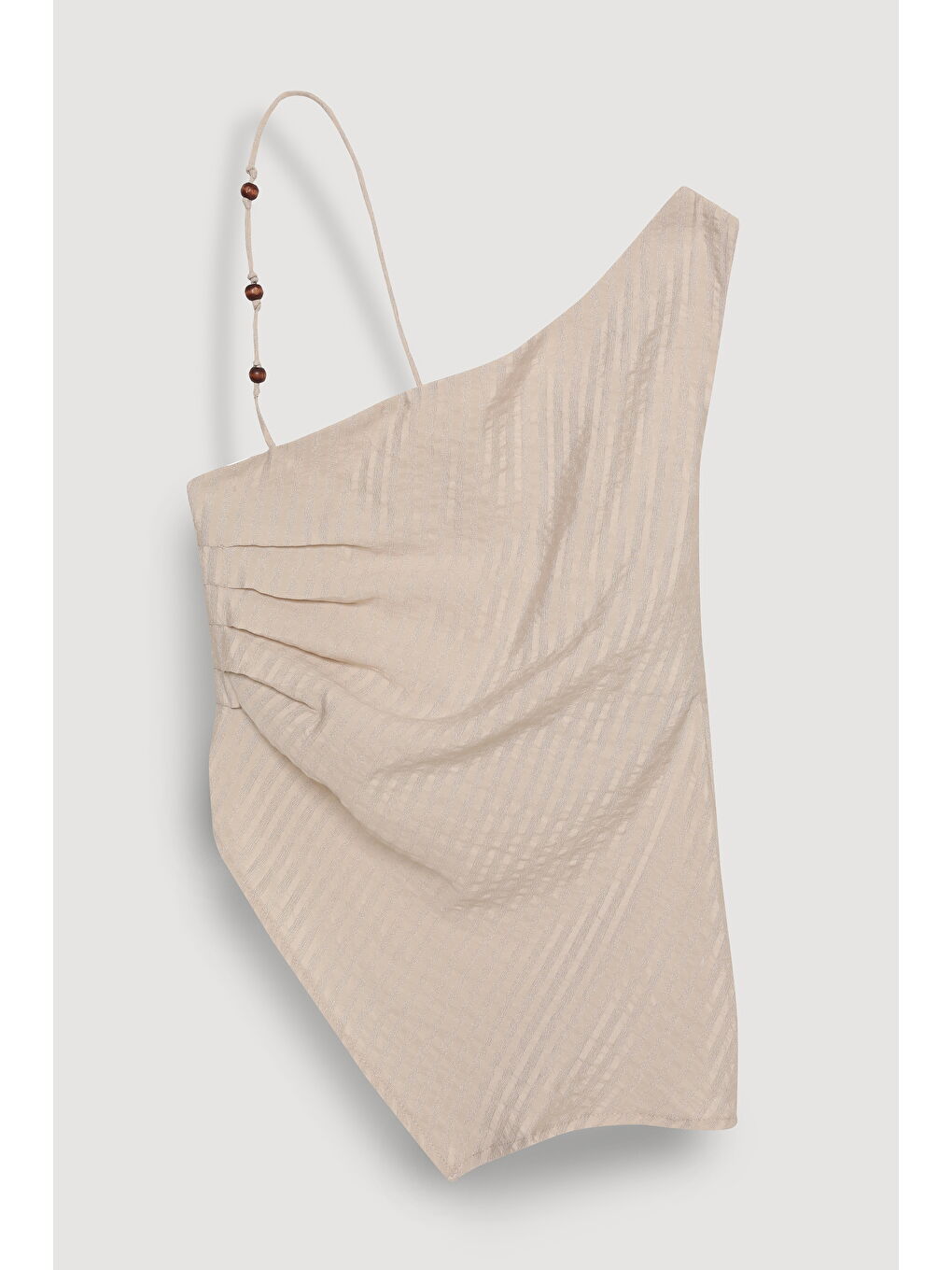 Boncuk Aksesuarlı Tek Omuz Bluz Bej-1