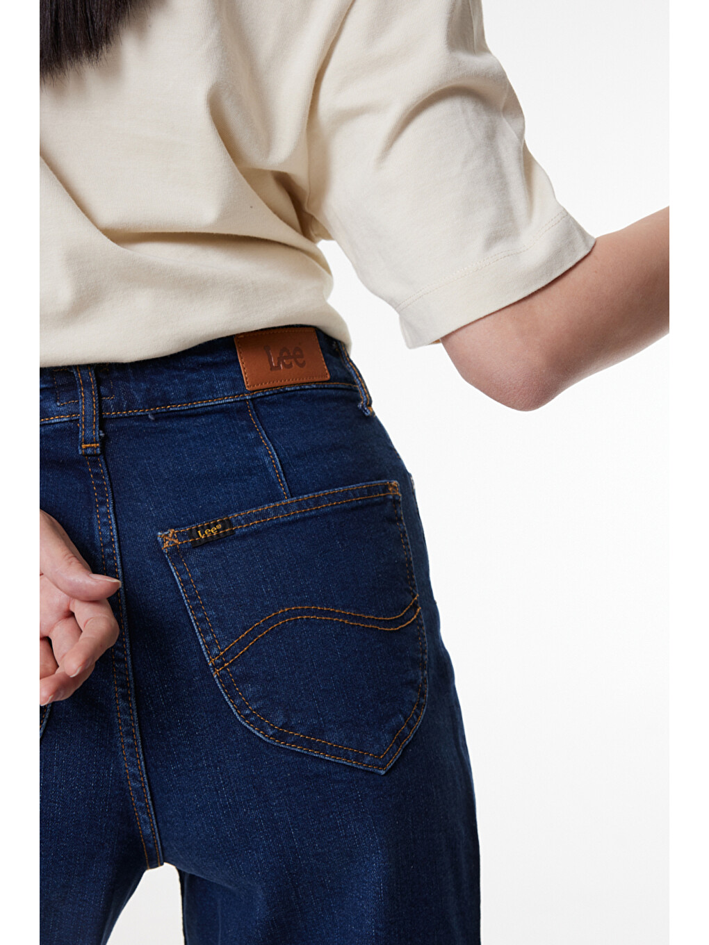 Bej Regular Fit Normal Kesim Yüksek Bel Koyu Mavi Esnek Stella A Line Jean Denim Jean Pantolon-4