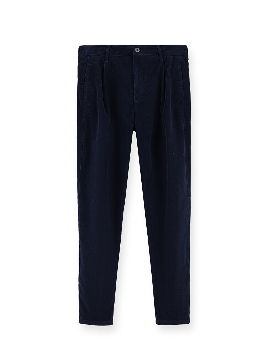 Lacivert Relaxed Fit Rahat Kesim Elastanlı Pileli Kadife Pantolon-5