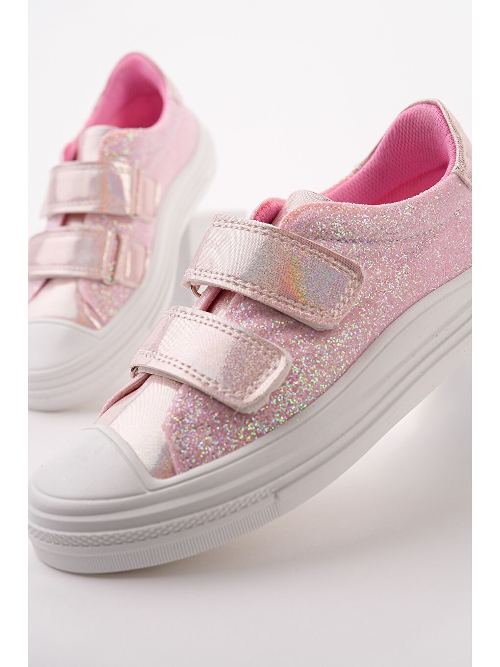 Pembe ORİELLA Kız Çocuk Cırt Cırtlı Simli Günlük Sneaker Spor Ayakkabı-2