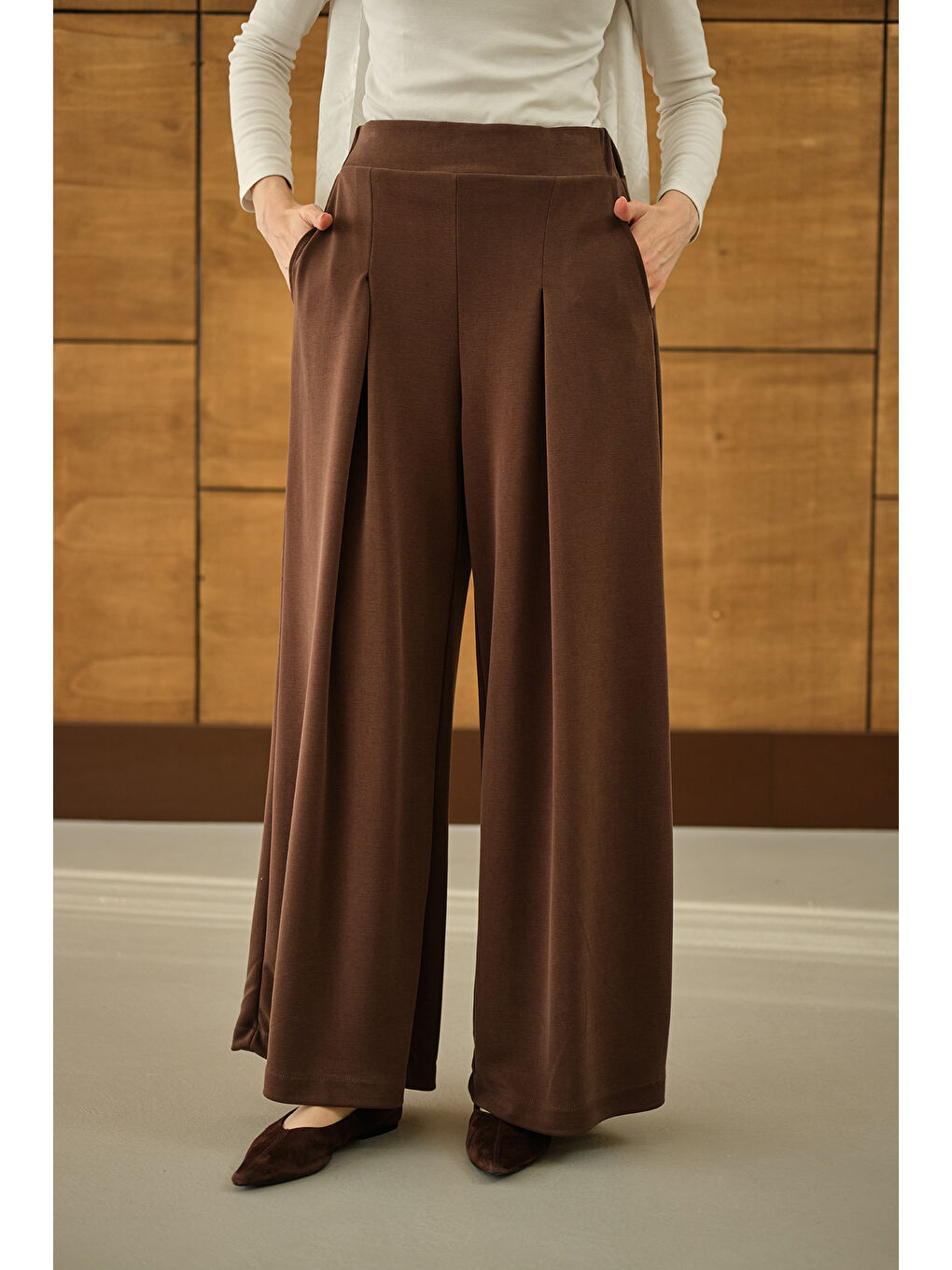 Kadın Bol Paça Pantolon Kahverengi