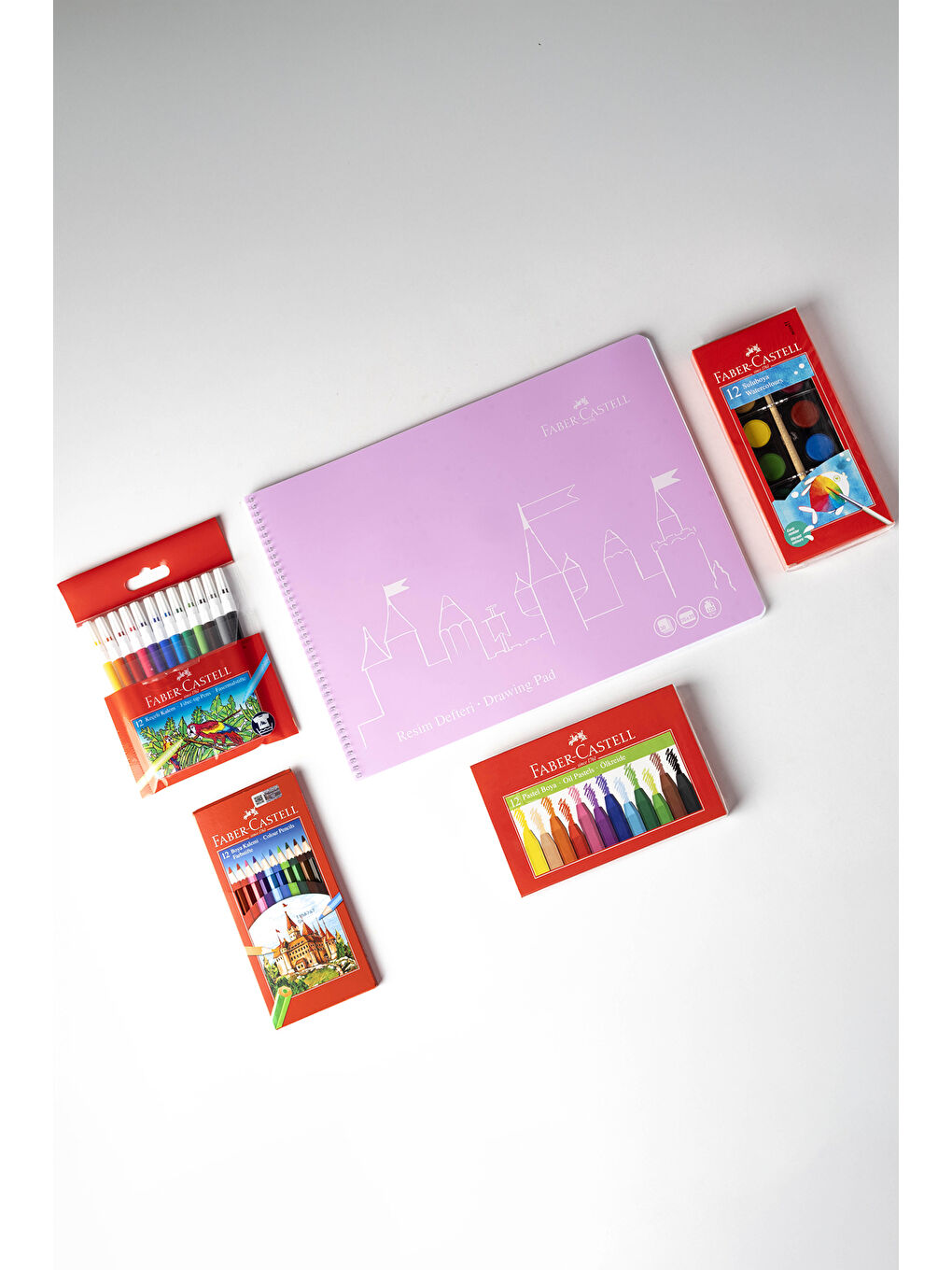 Boyama Seti ve 25x35 Resim Defteri – Sulu, Pastel, Keçeli, Kuru Boya ile (Karma Renk Gönderilir)-1