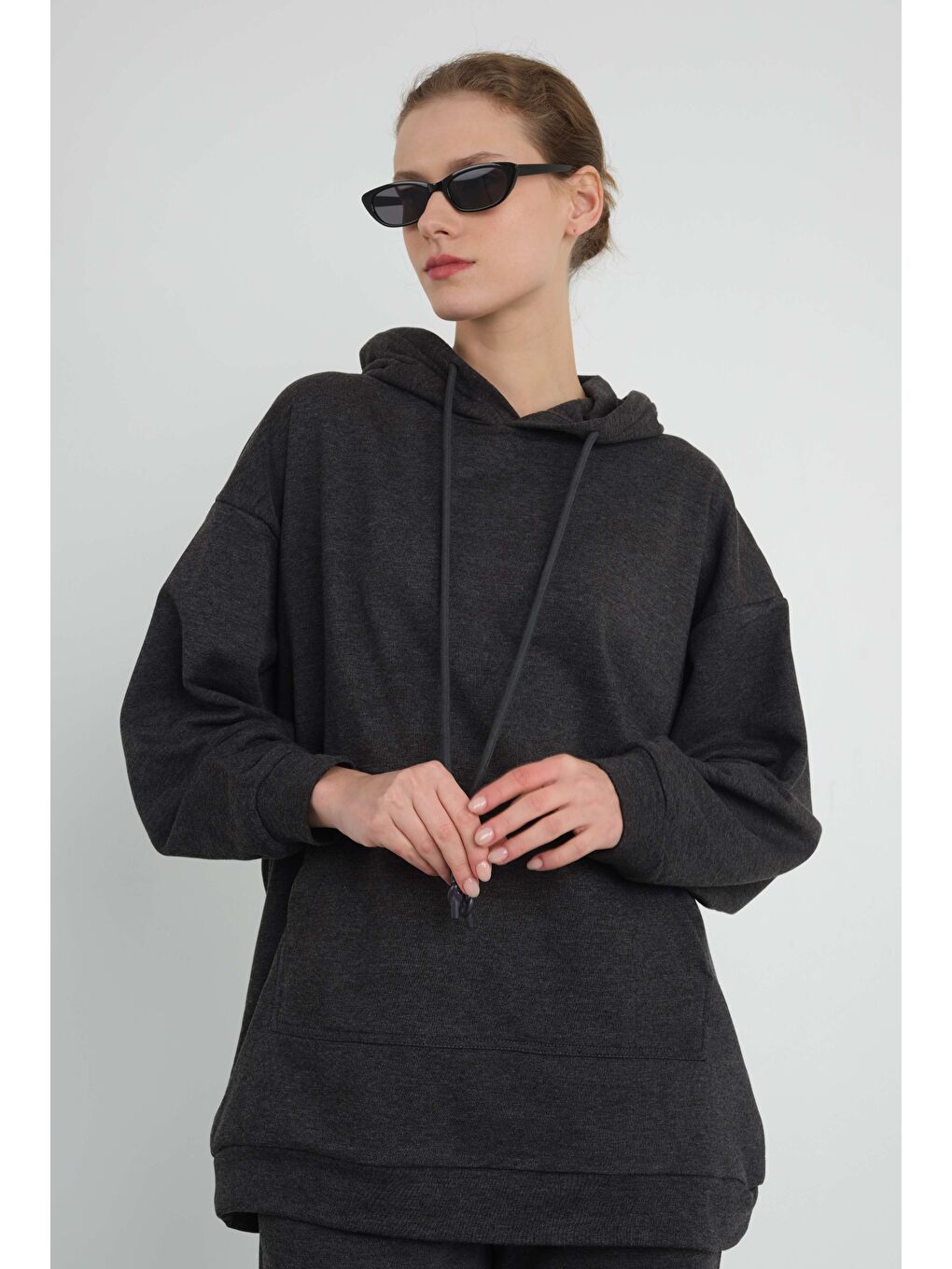Kapüşonlu Sweatshirt Antrasit-4