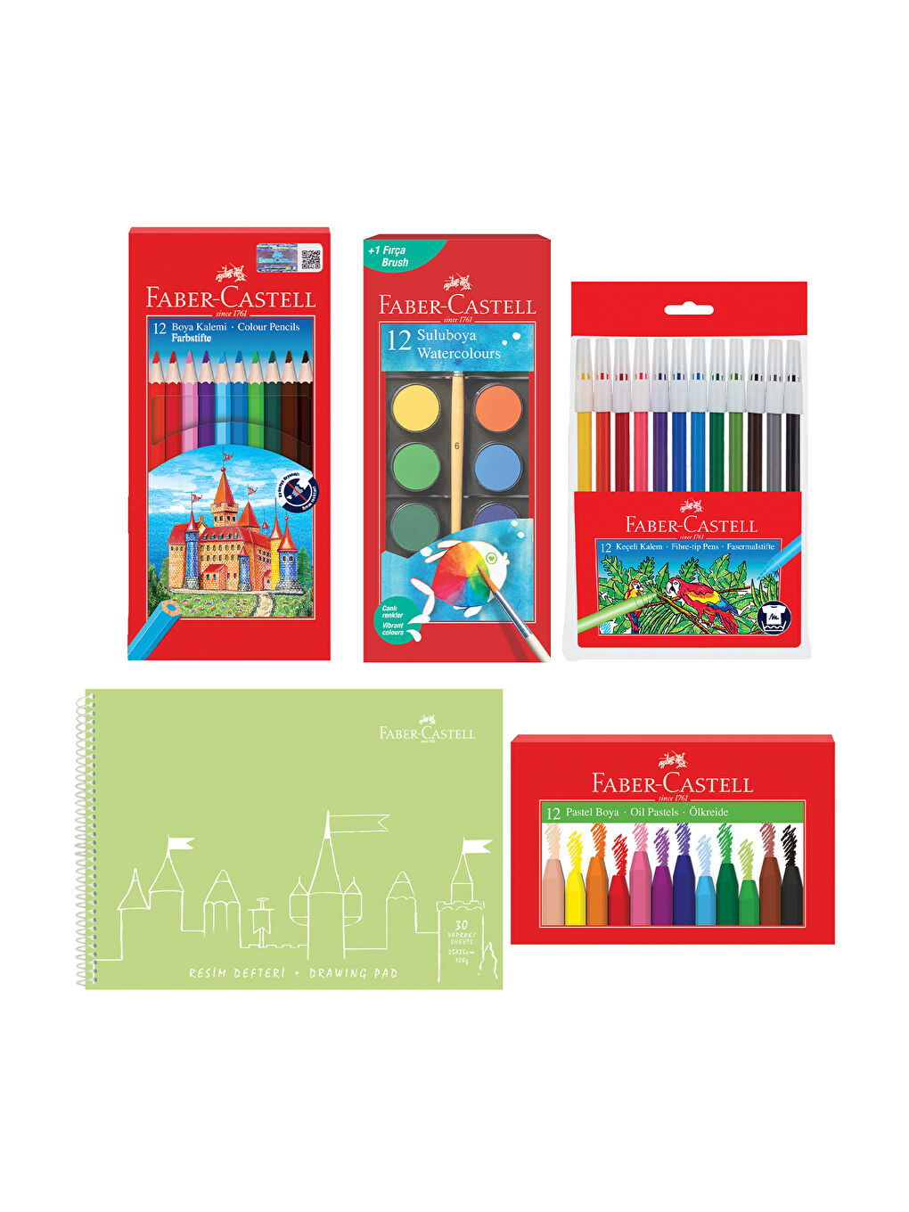 Boyama Seti ve 25x35 Resim Defteri – Sulu, Pastel, Keçeli, Kuru Boya ile (Karma Renk Gönderilir)-2
