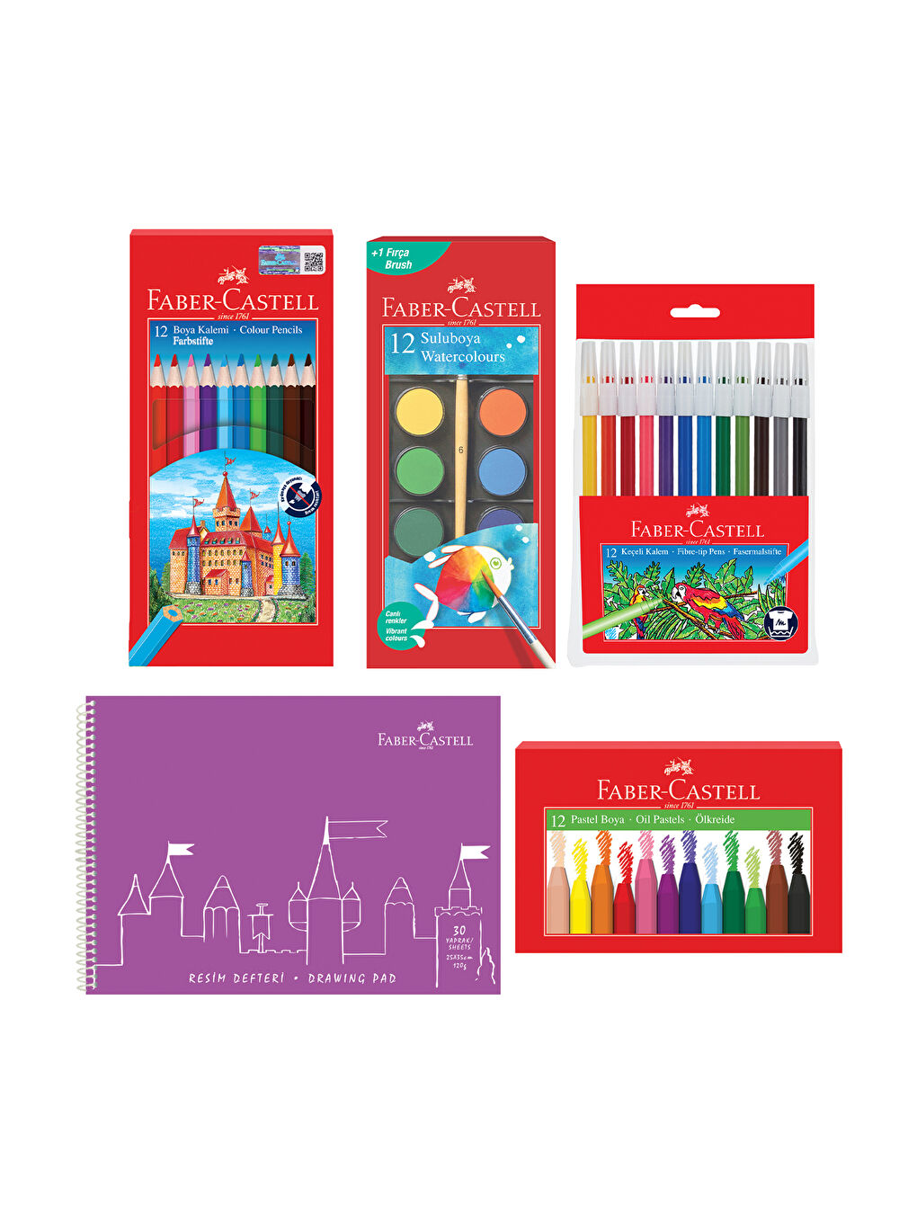 Boyama Seti ve 25x35 Resim Defteri – Sulu, Pastel, Keçeli, Kuru Boya ile (Karma Renk Gönderilir)-3