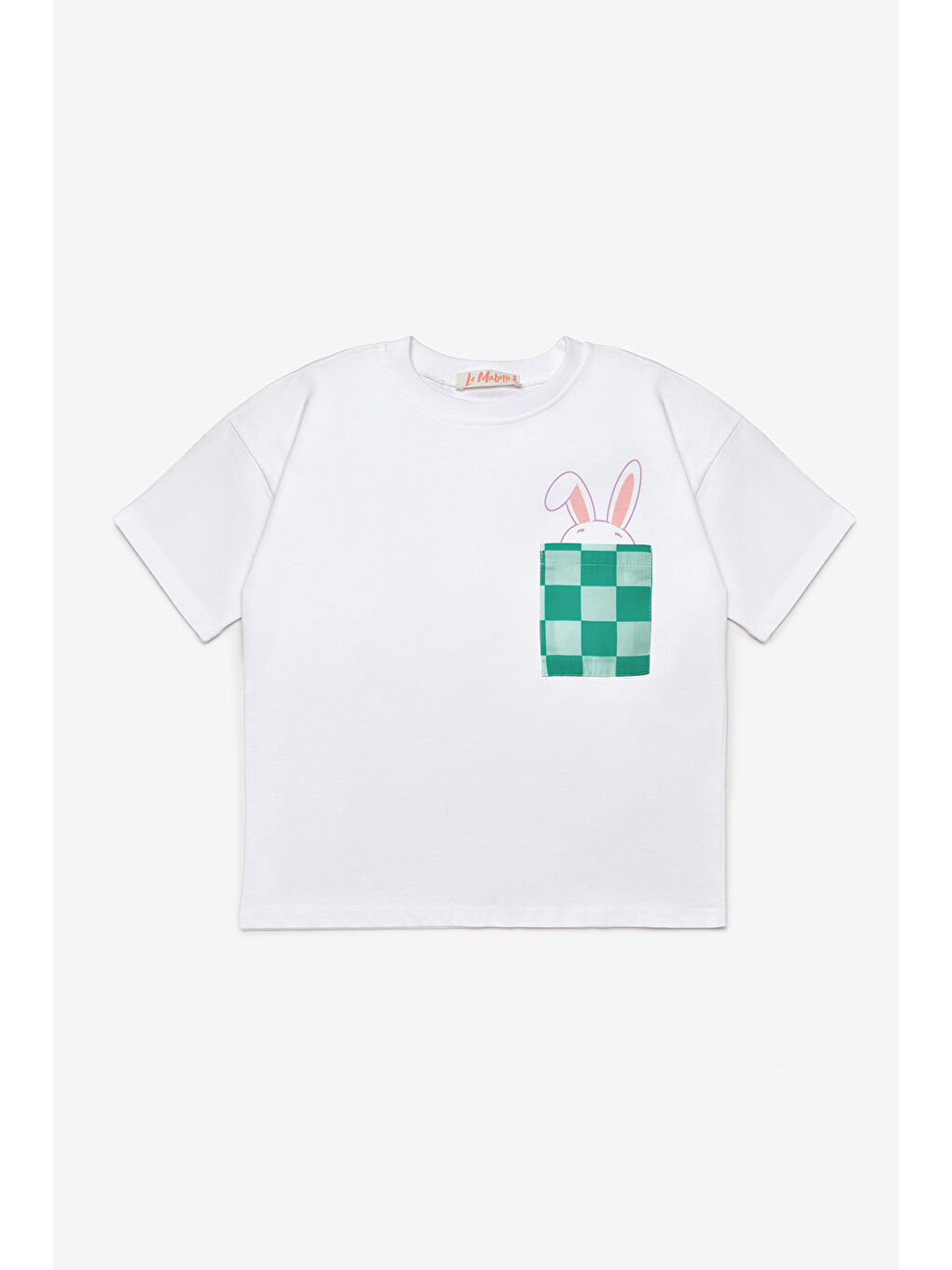 Yeşil Mint Tavşan Figürlü Dama Desenli Çocuk Tişört Şort İkili Takım - Cleo-4