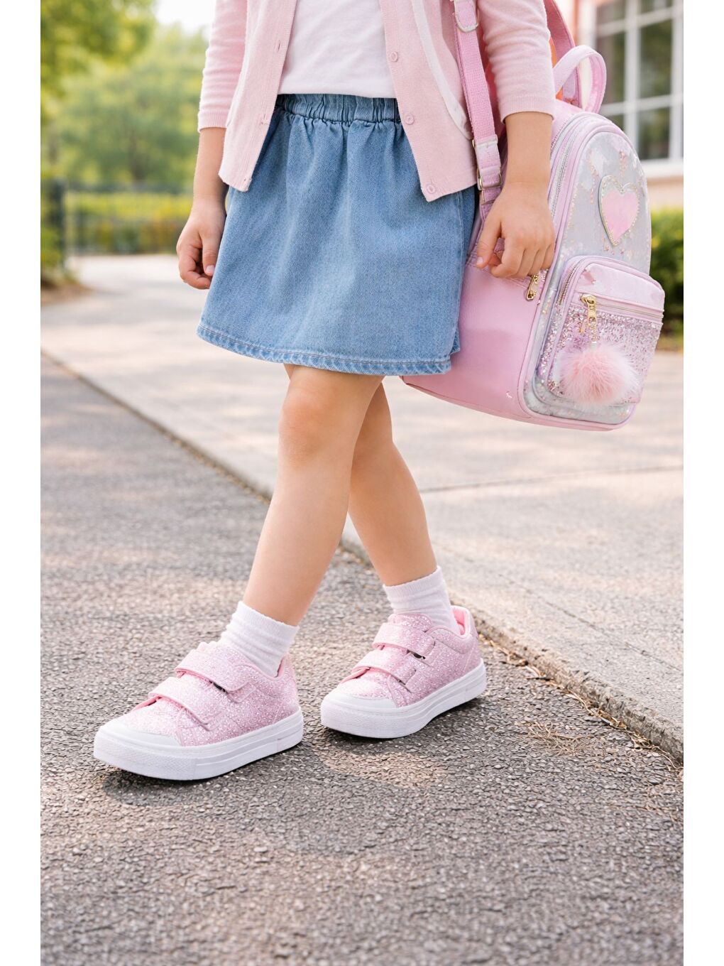 Pembe ORİELLA Kız Çocuk Cırt Cırtlı Simli Günlük Sneaker Spor Ayakkabı-5