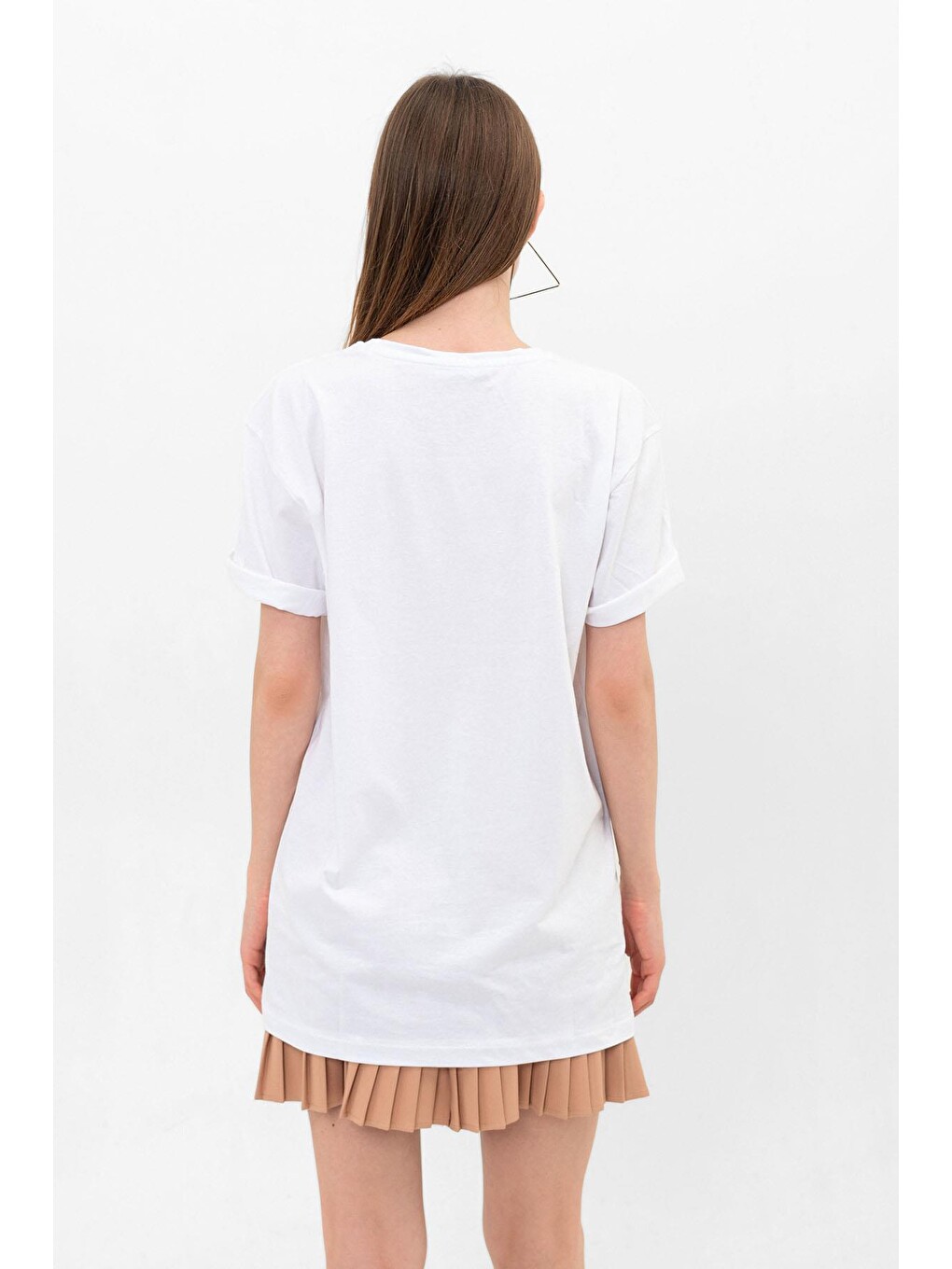 Beyaz Expectation Baskılı Oversize %100 Pamuk Kadın Tişört-5