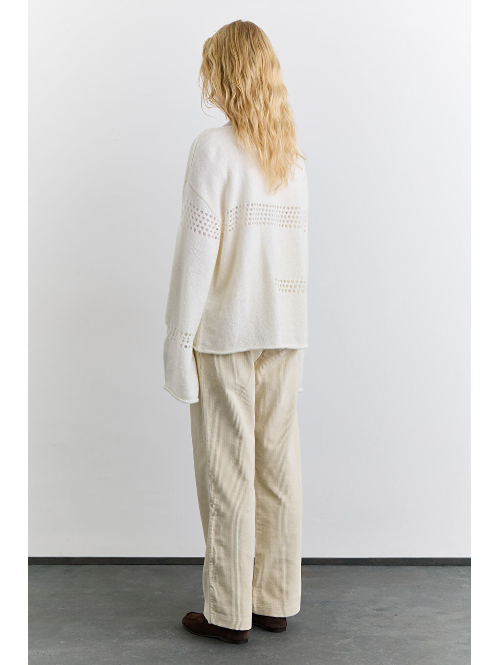 Ajur Örgü Triko Kazak Ekru-6