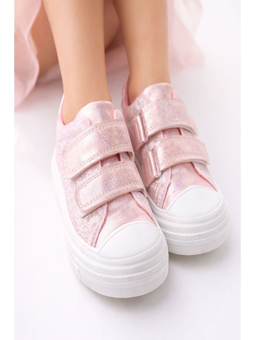 Pembe ORİELLA Kız Çocuk Cırt Cırtlı Simli Günlük Sneaker Spor Ayakkabı-6