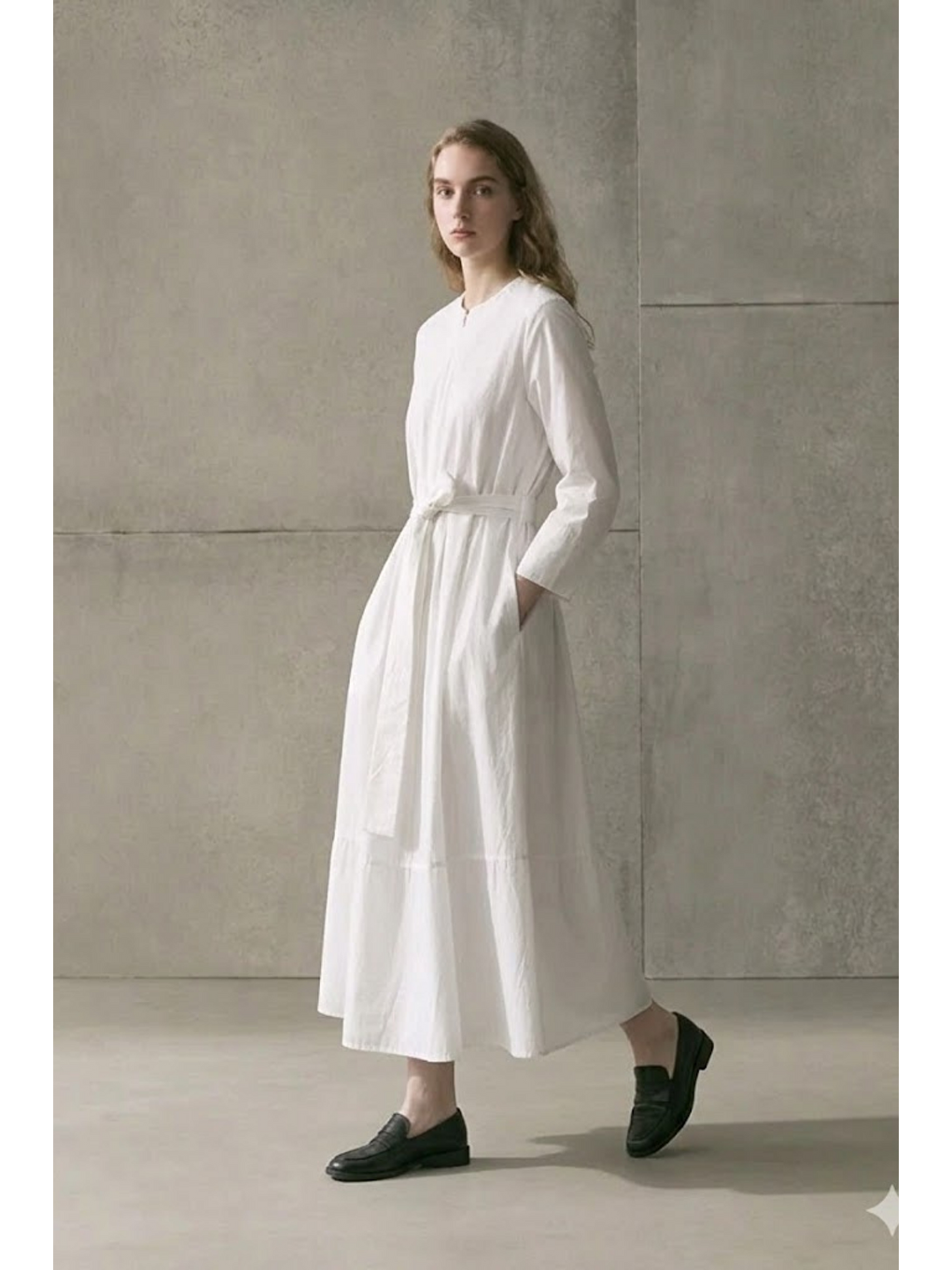 AURA | Gizli Fermuarlı Minimal Elbise Beyaz-1