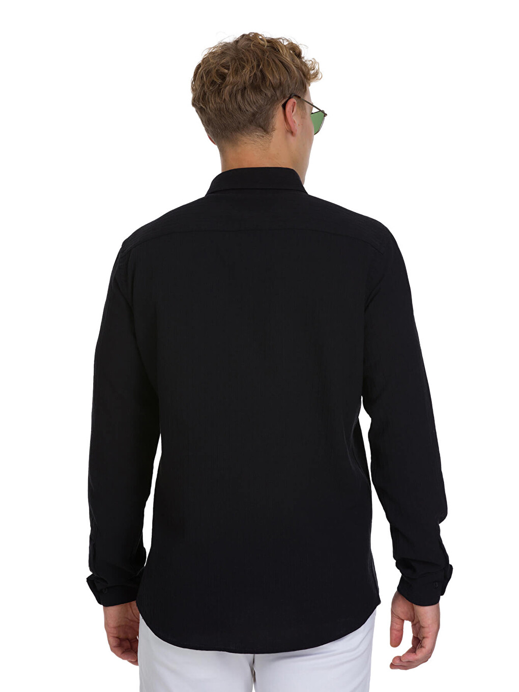 Siyah Comfort Fit Çizgili Düğmeli Yaka 100% Pamuk Uzun Kollu Casual Gömlek-3