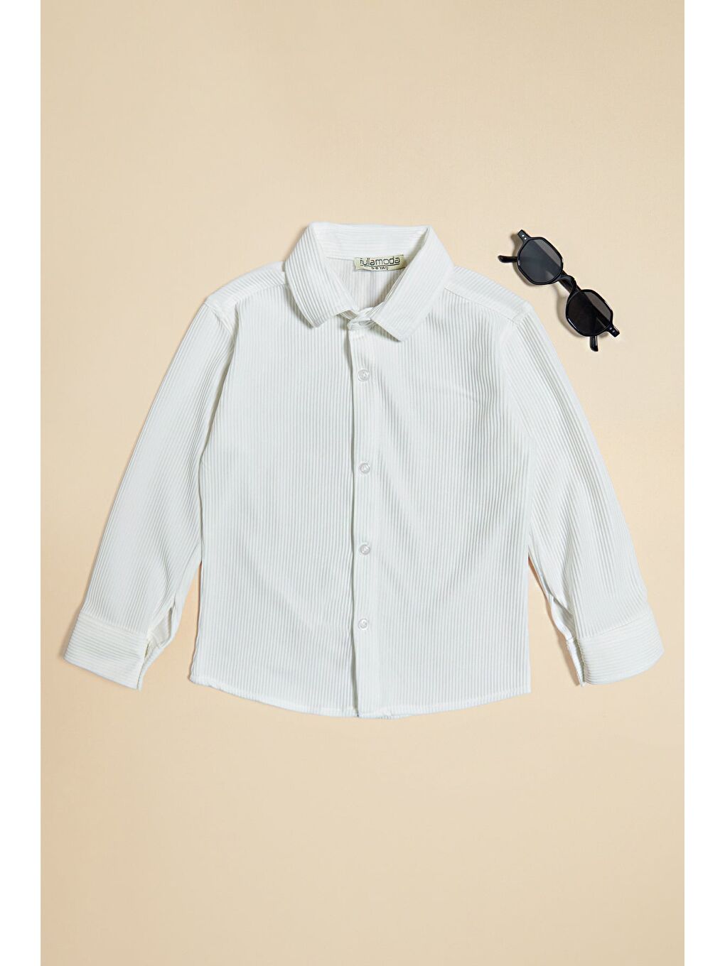 Beyaz Fitilli Düğmeli Erkek Çocuk Gömlek-1