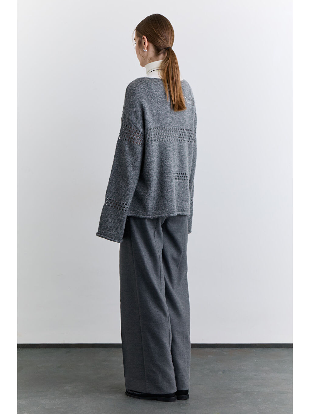 Ajur Örgü Triko Kazak Gri-6