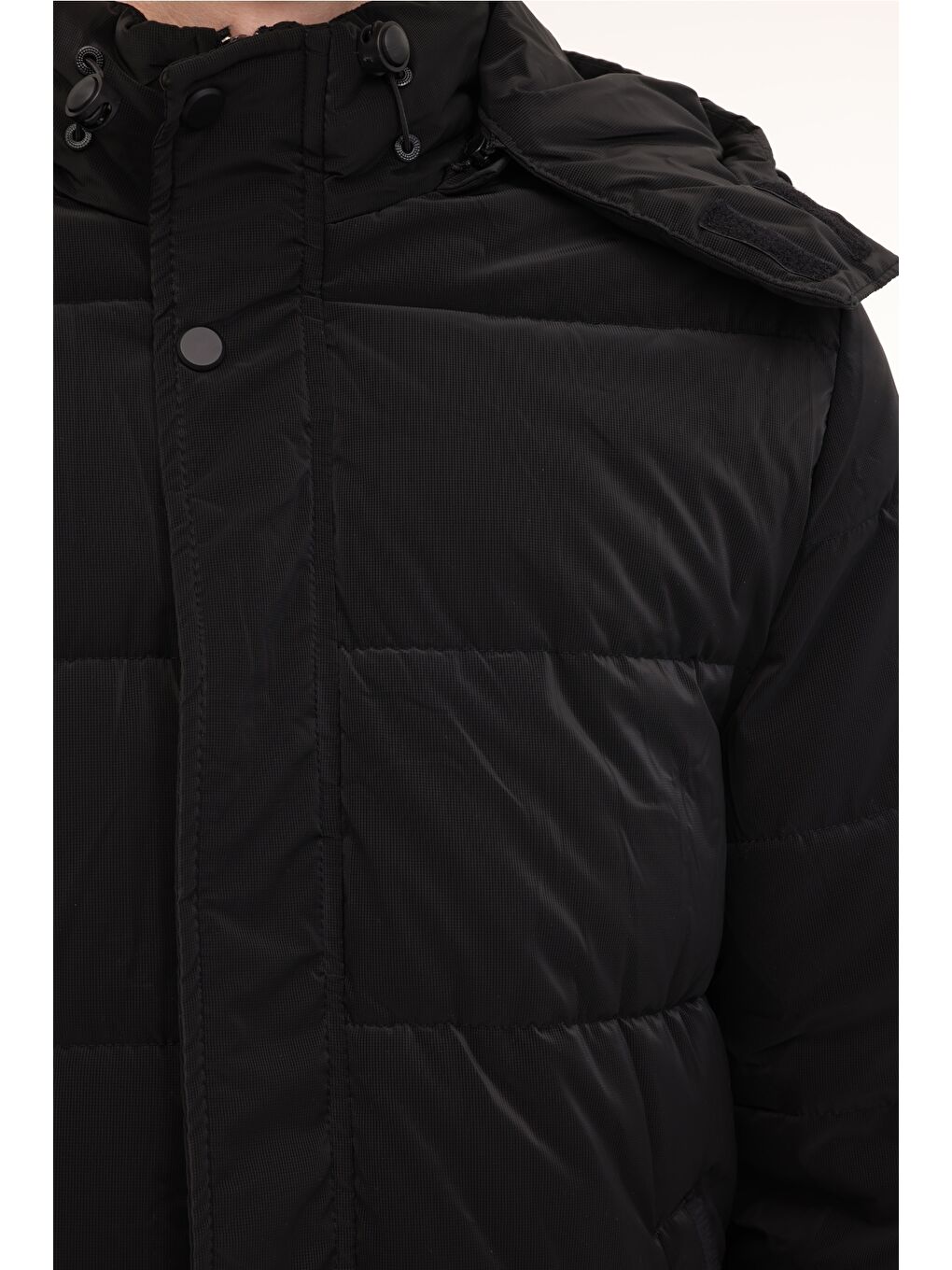 ML 2JJYCFAW23-H2346 4PR Siyah Erkek Kısa Kapüşonlu Kaban-3