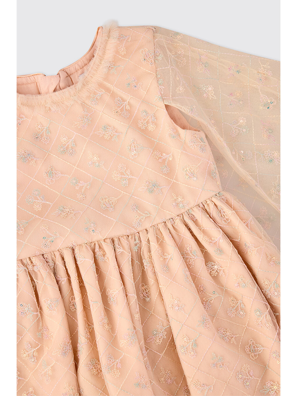 Pembe Kız Çocuk Pelerinli Somon Parti Elbisesi-2